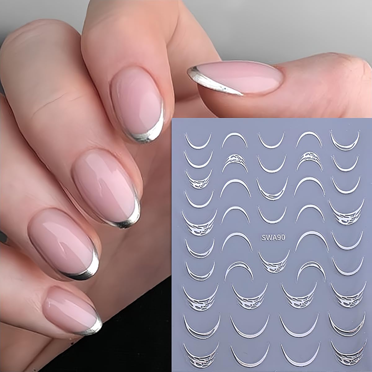 3D French Tip Nail Stickers - Gold & Silver for Women | Nail Art Decals