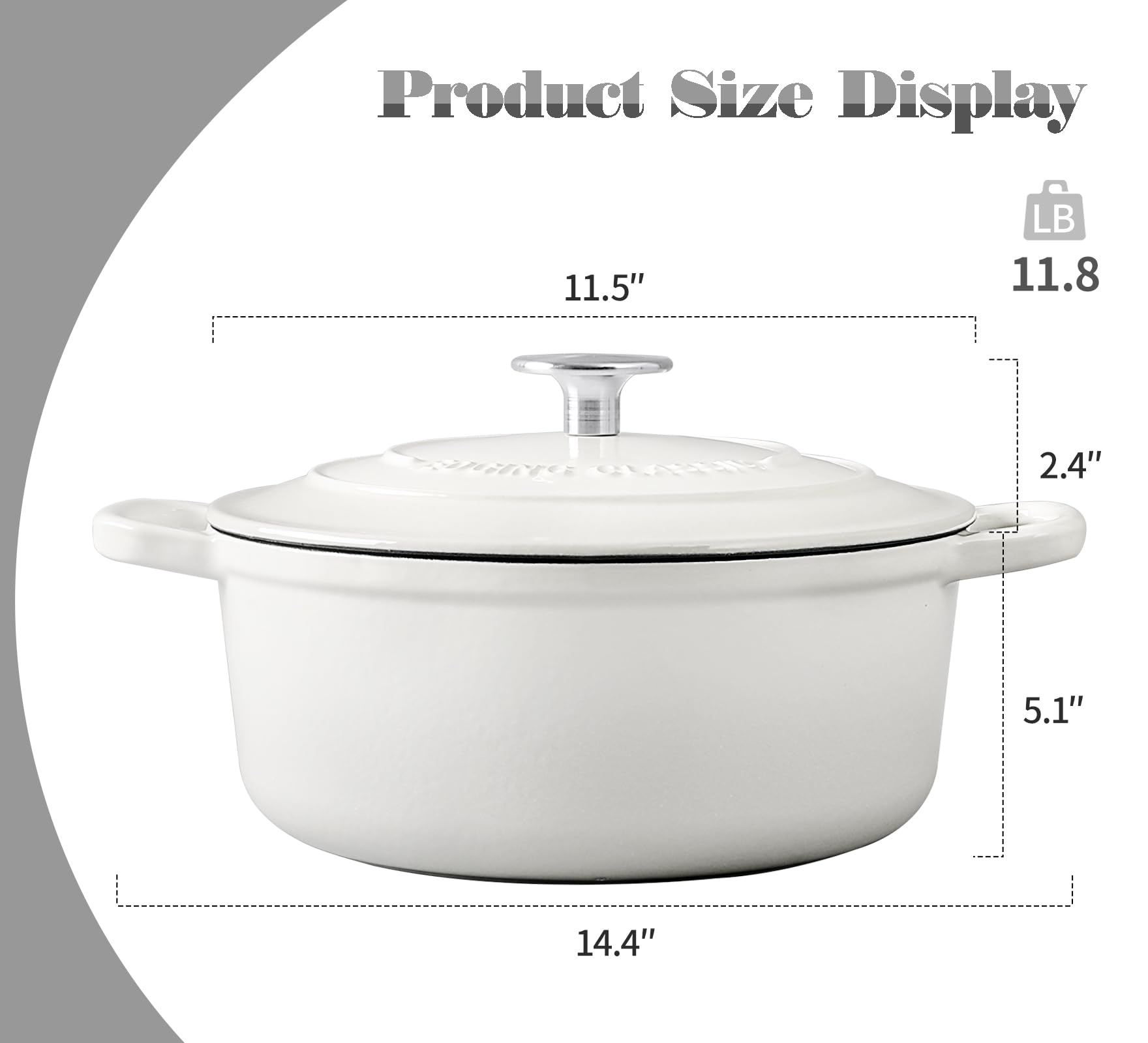 Premium Enameled Cast Iron Dutch Oven with Lid - 3.5 Quart White Oven Safe to 500°F for Bread Baking, Soups, Stews & Roasting - Dual Handles for Easy Cooking & Serving