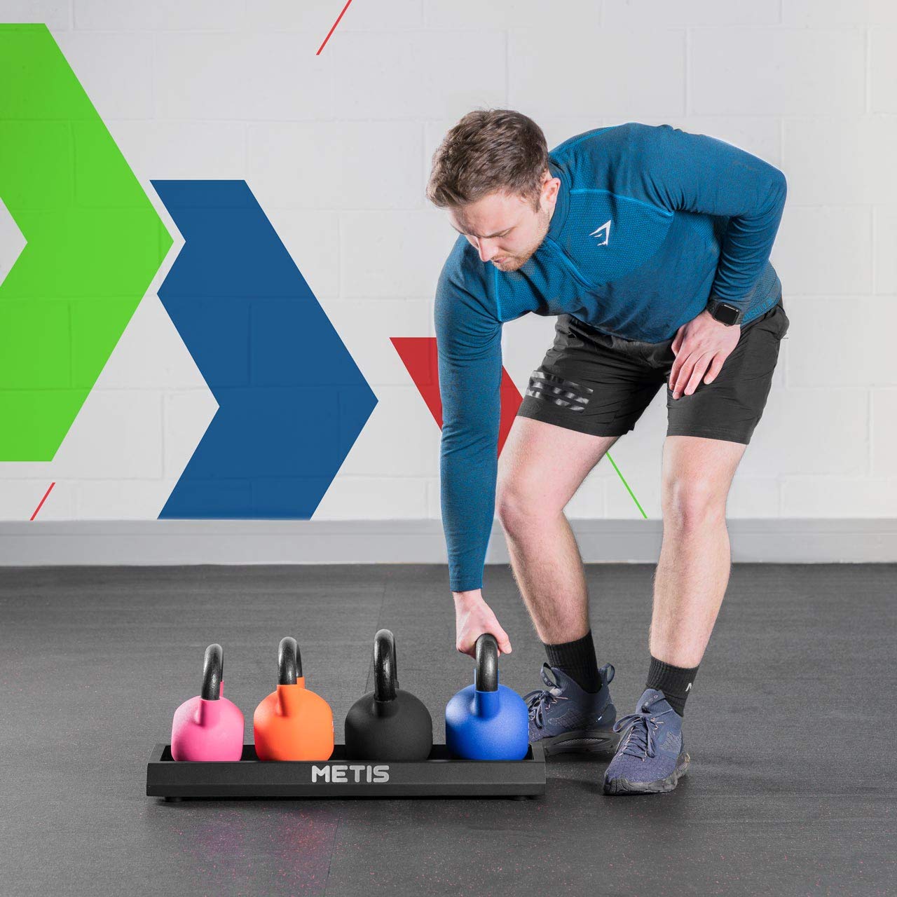 METIS Kettlebell Stand Tray - Heavy Duty Storage Rack for 3/4 Hand Weights | Home Gym Equipment Organizer for Kettlebell Set | Perfect for CrossFit, Strength Training & Home Workouts