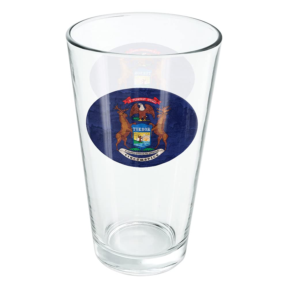 Vintage Michigan State Flag Distressed 16 oz Pint Glass - Tempered & Printed Design - Perfect Fan Gift for Cold Beer, Soda, Water - Ideal for Tailgating, Home Bar & College Dorm Decor