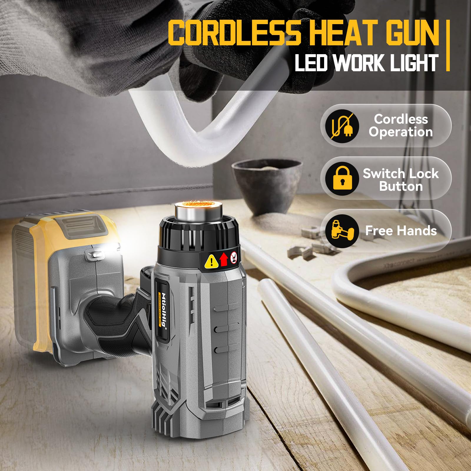**DeWALT 20V/18V Cordless Heat Gun Kit - 350W 990°F Heavy Duty Hot Air Gun with 4 Nozzles & Scraper - Perfect for Crafts, Shrink Wrapping, Wire Connections & DIY Projects (Battery Not Included)**