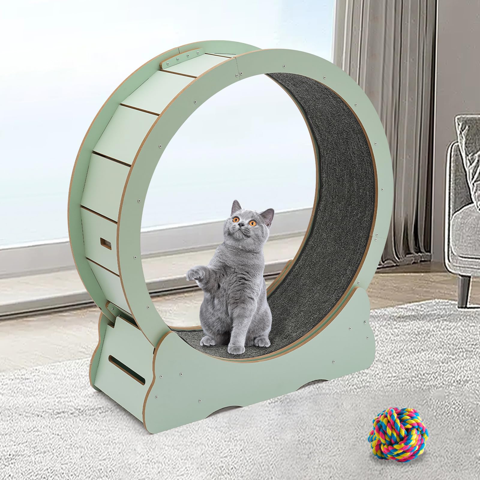 Premium Cat Exercise Wheel for Indoor Cats - Large Cat Running Wheel Treadmill for Weight Loss & Fitness - Durable Rotating Wheel for Home Use - Perfect for Playtime & Exercise (Green) - Ideal for Small Spaces & Active Cats