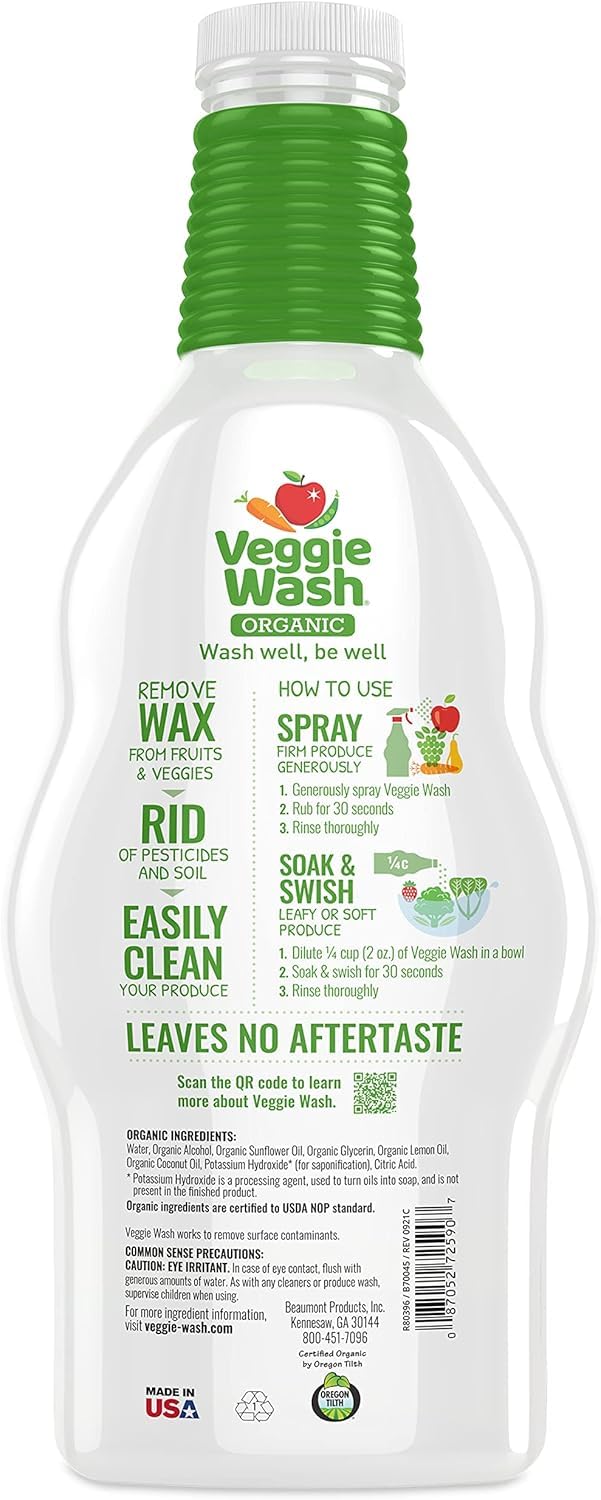 Organic Fruit & Vegetable Wash - 32oz Natural Veggie Cleaner for Fresh Produce | Safe & Effective for Fruits, Vegetables, Herbs | Perfect for Pre-Washing Salads, Smoothie Ingredients & Meal Prep