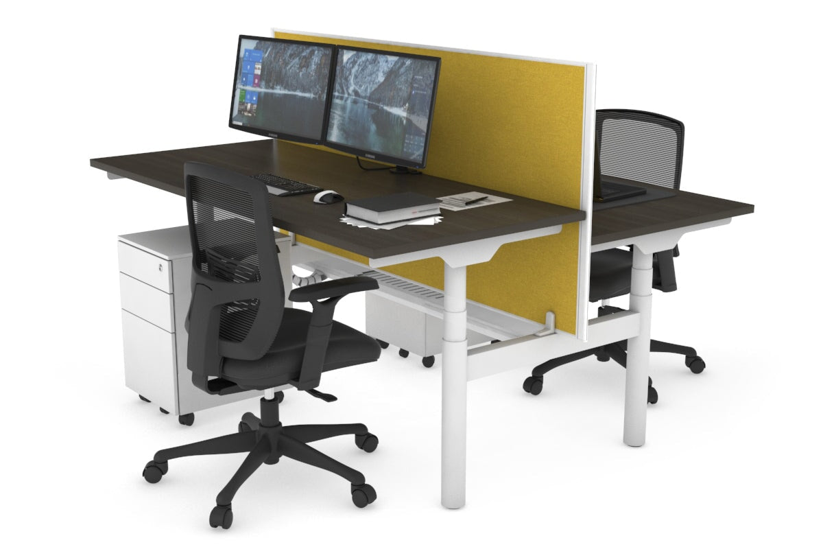 Flexi Premium Height Adjustable 2-Person H Bench Workstation - White Frame [1200L x 700W] - Ergonomic Office & Home Workspace Solution for Collaborative Teams