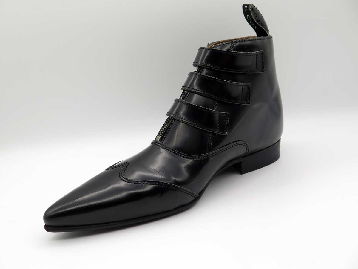 George Cox 4589 Jack 3 Strap Zip Boot - Black Leather Ankle Boots for Men | Fashionable Punk Rock Style Footwear for Concerts & Night Out