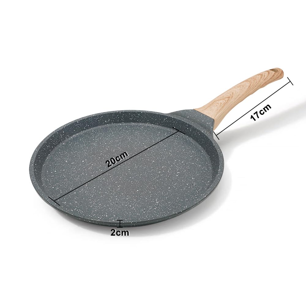 8 Inch Nonstick Crepe Pan - Perfect for Crepes, Omelettes, Tortillas, Pancakes, Dosa & Roti - Black | Ideal for Breakfast, Brunch & Indian Cooking