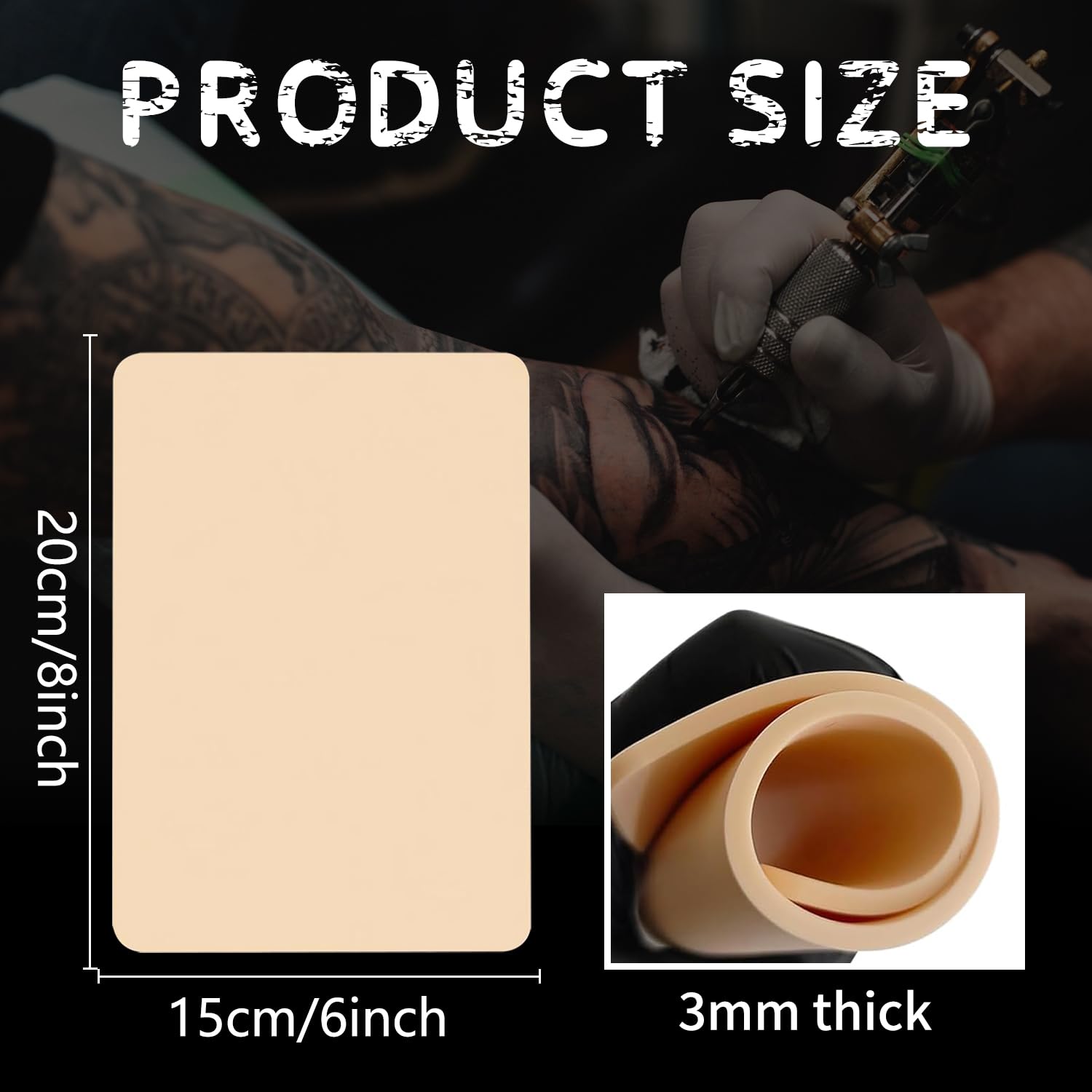6Pcs 3MM Tattoo Practice Skin - Double Sided Fake Skin for Beginners & Artists (6×8