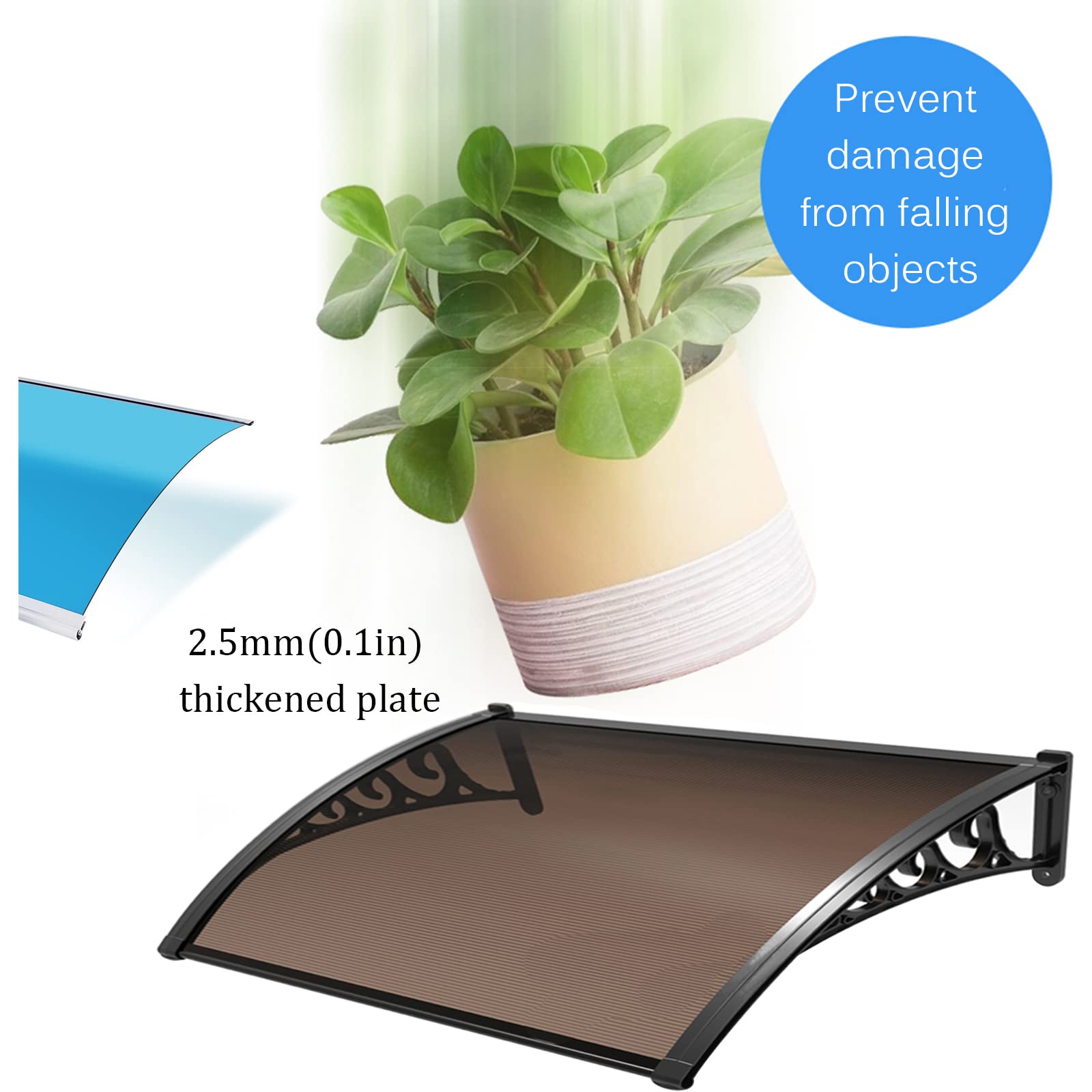 Modern Polycarbonate Front Door Canopy - 80x140cm (32x55in) UV Rain & Sun Protection Patio Awning with Brown Canopy & Black Bracket - Perfect for Entryway Shade, Window Covering, and Outdoor Weather Protection