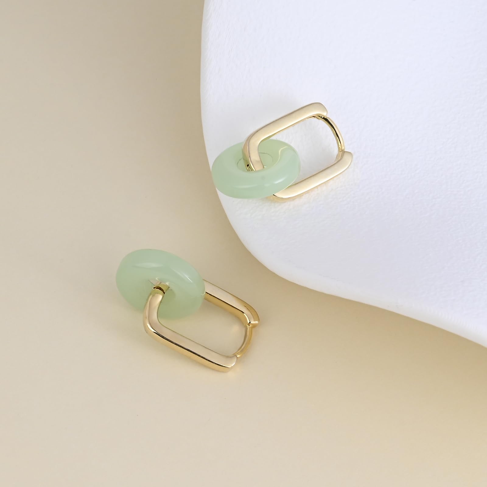 Trendy Gold Square Jade Hoop Earrings for Women - Hypoallergenic Green Jewelry, Perfect Birthday Gift | Elegant Everyday Wear & Special Occasion Accessories