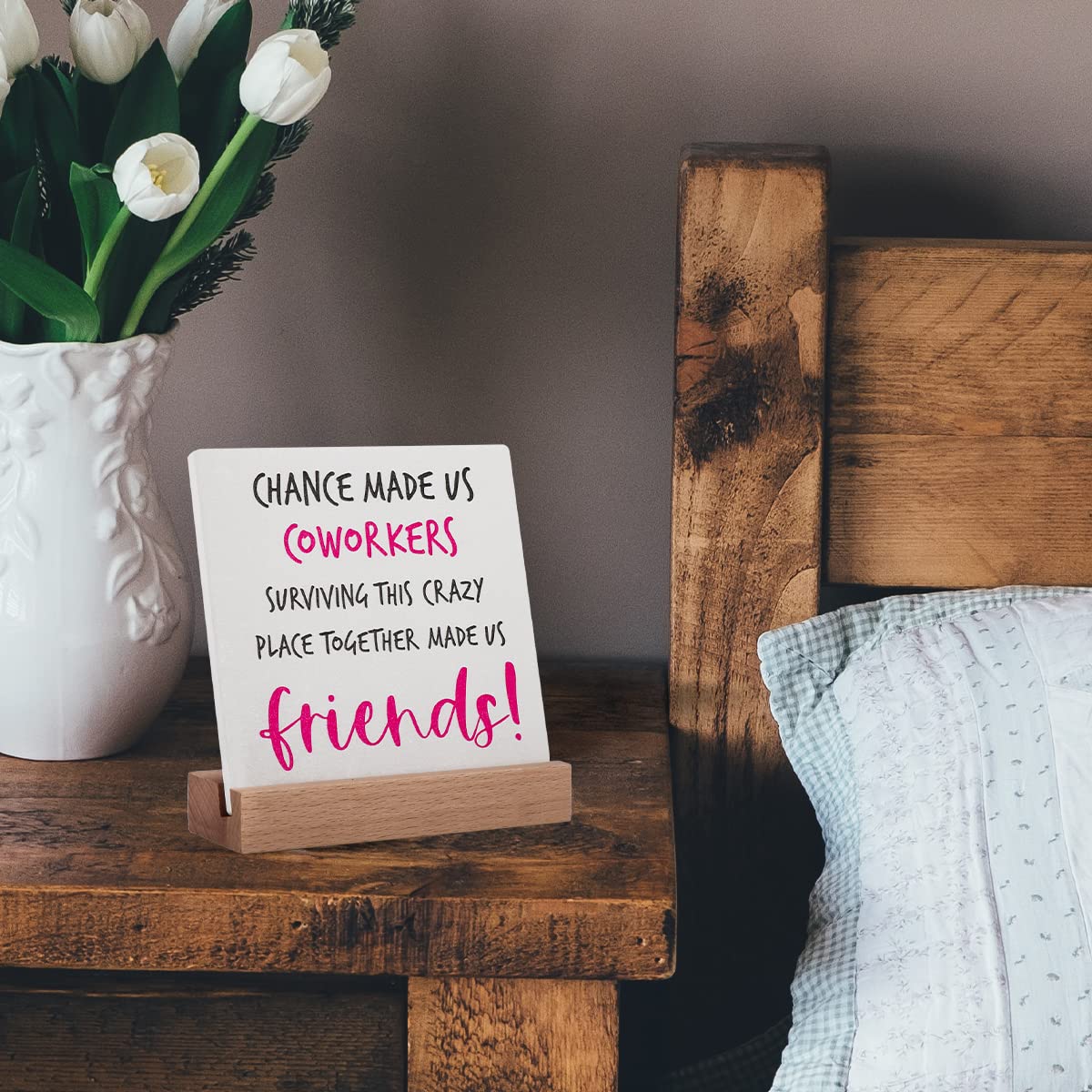 Lodeskee Coworker Leaving Gift for Women - Thoughtful Birthday & Farewell Present for Female Colleagues - Black & Red Desk Decor Sign - Perfect for Office Goodbye Parties & Work Anniversaries