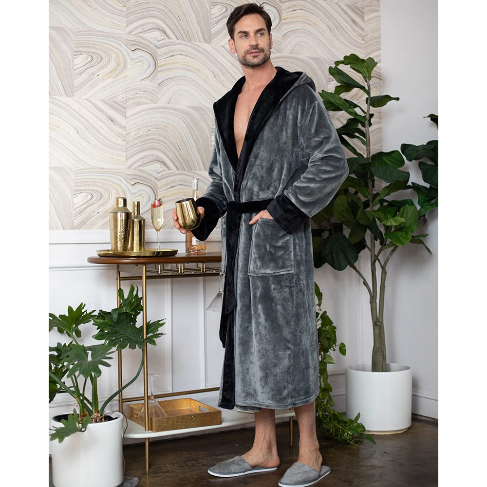 Luxury Men's Plush Hooded Bathrobe - Soft Long Linen Robe for Men, Perfect for Spa, Lounge & Relaxation at Home
