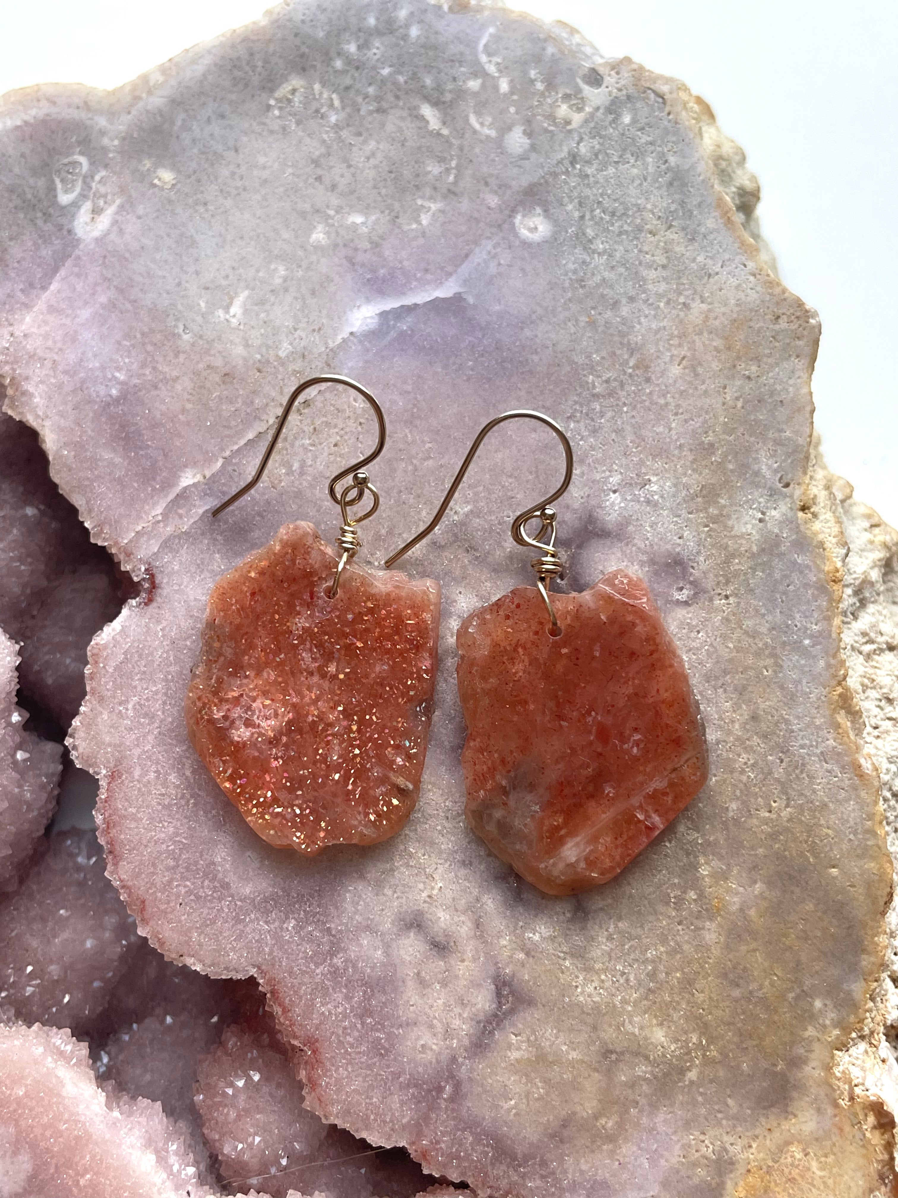 Orange Sunstone Gold Filled Crystal Gemstone Earrings for Women | Healing Stone Jewelry | Perfect for Everyday Wear, Meditation & Gift Giving