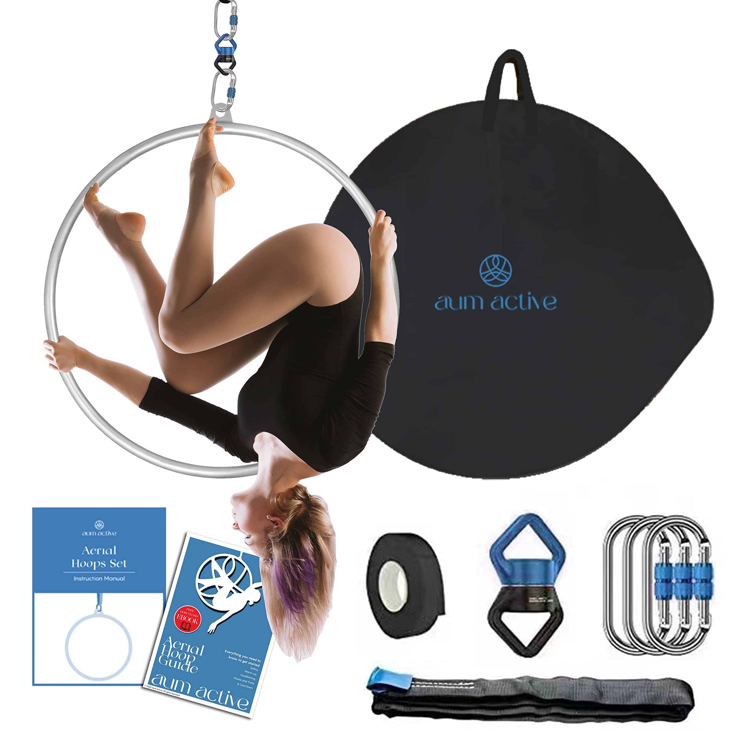 90cm/95cm Aerial Hoop Kit - Single Point Lyra Hoop Set with Carabiners, Swivel & Storage Bag - Perfect for Beginners, Home Practice & Circus Training - Indoor/Outdoor Fitness & Aerial Yoga Equipment