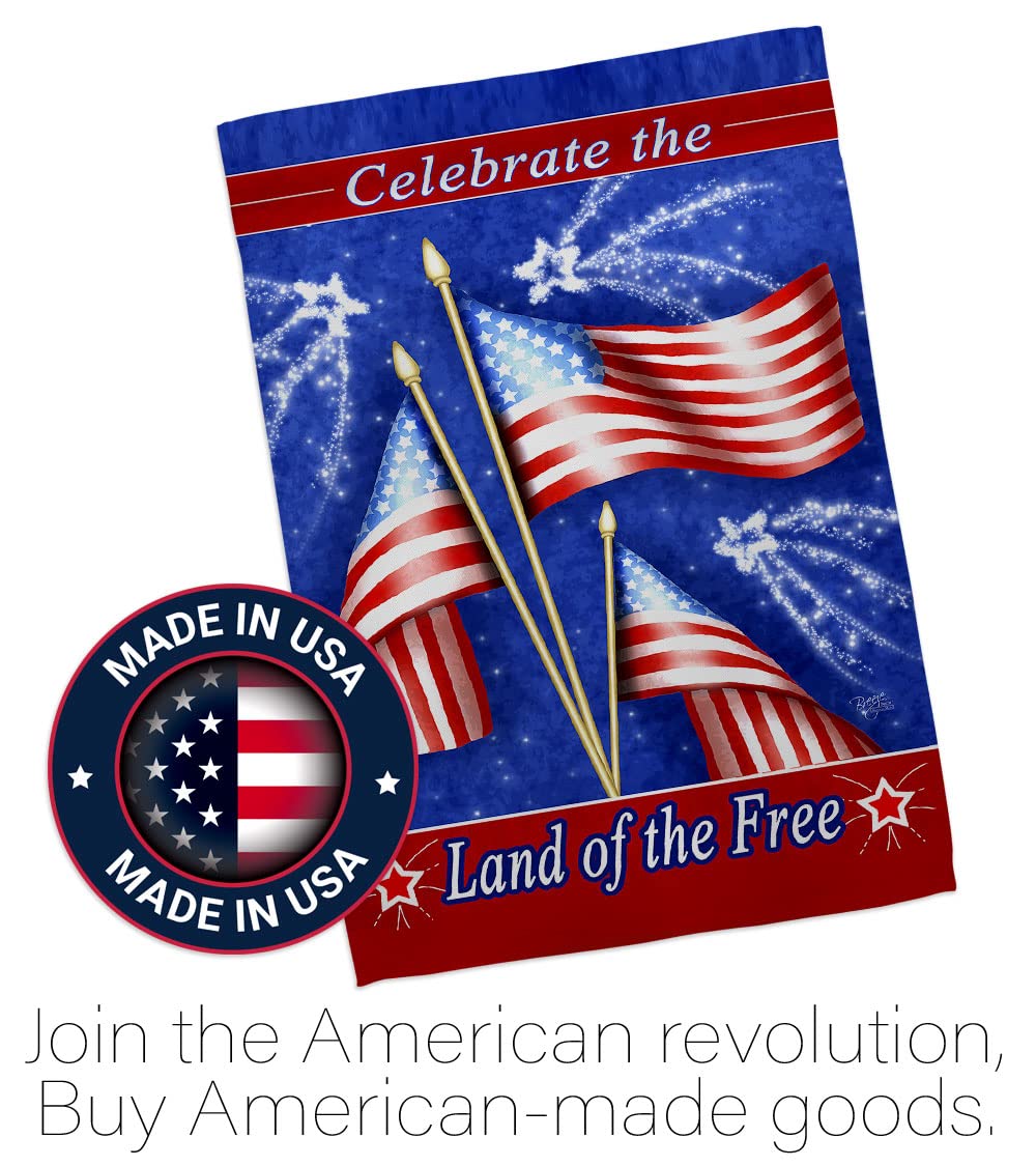 Patriotic Americana House Flag Set - 28x40in w/Flagpole for 4th of July Decor
