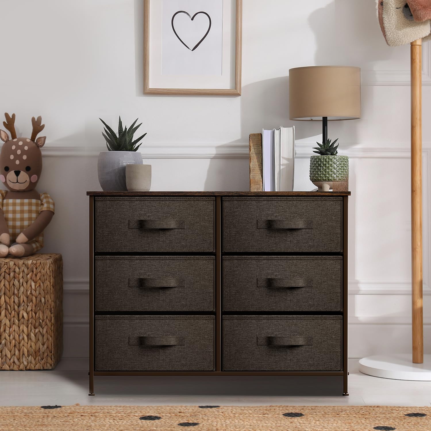 Sorbus 6-Drawer Dresser Organizer with Steel Frame & Wood Top - Easy Pull Fabric Bins for Clothes Storage - Sturdy Bedroom, Living Room, Nursery, Closet Furniture - Perfect for Small Spaces & Home Organization