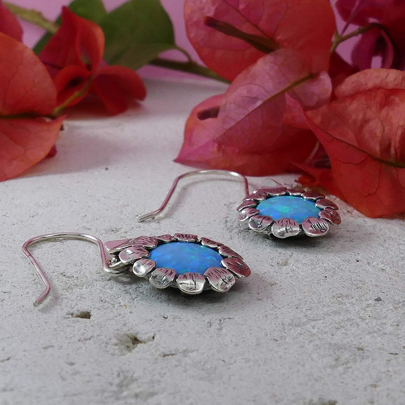 Elegant 2.2 Carat Blue Opal Sterling Silver Dangle Earrings for Women | 925 Silver Jewelry | Perfect for Parties, Weddings & Special Occasions