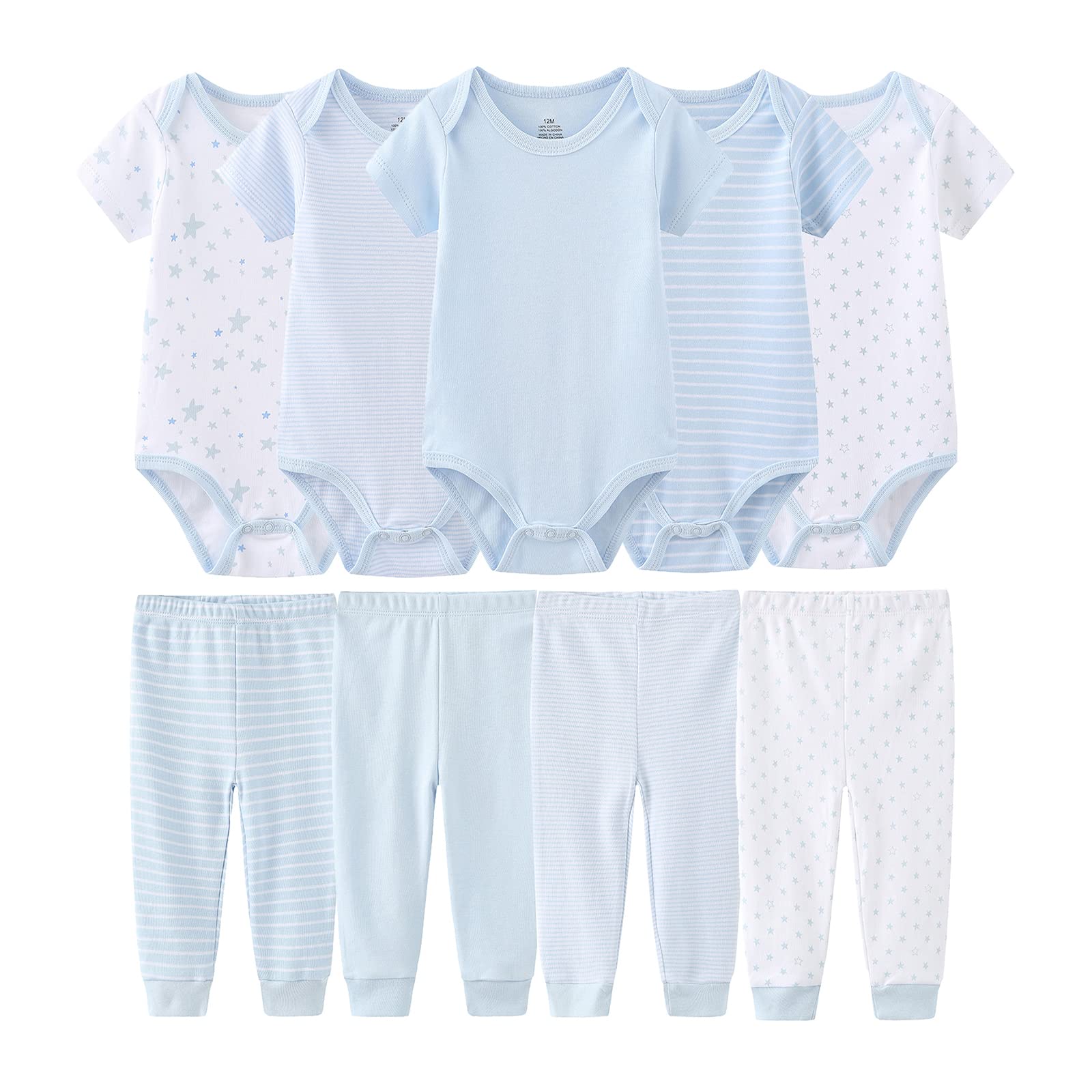 Newborn Baby Clothes Set - Soft Cotton Short Sleeve Bodysuits & Pants for Boys & Girls - Cute Layette Gift Set for Hospital, Photo Shoots & Daily Wear