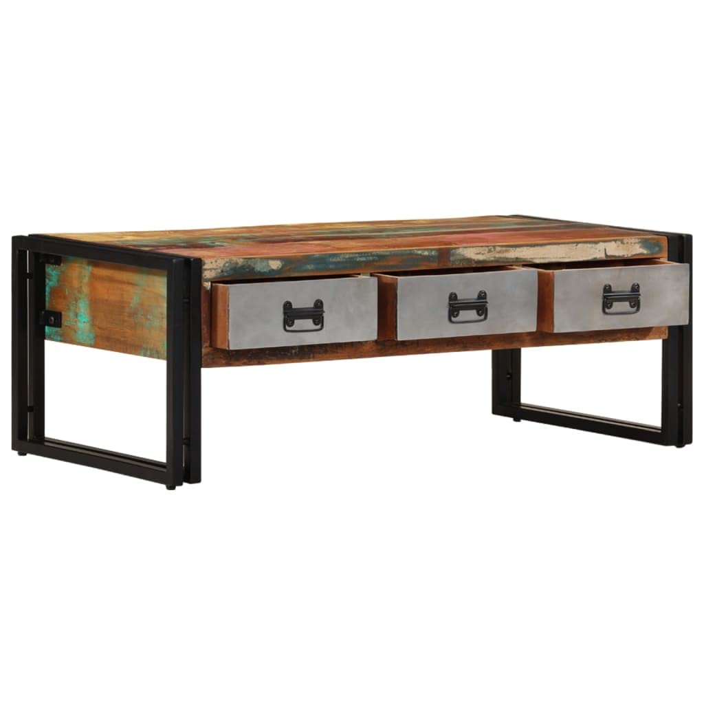 Rustic Reclaimed Wood Coffee Table with 3 Drawers - 39.4
