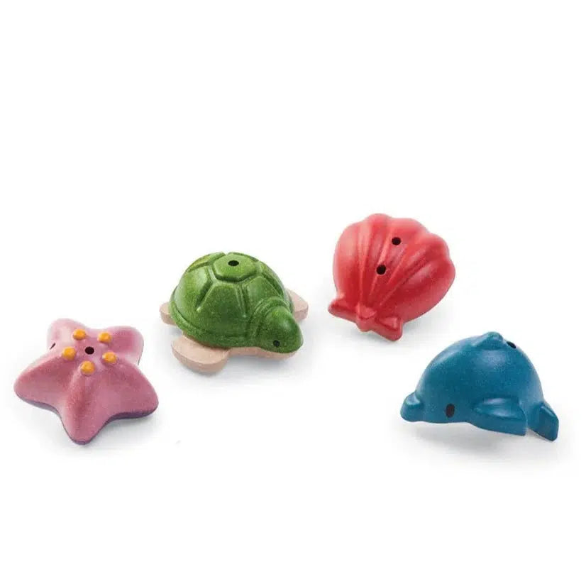 PlanToys Sea Life Bath Set - Eco-Friendly Wooden Ocean Animal Toys for Toddlers | Perfect for Bath Time, Sensory Play & Early Learning