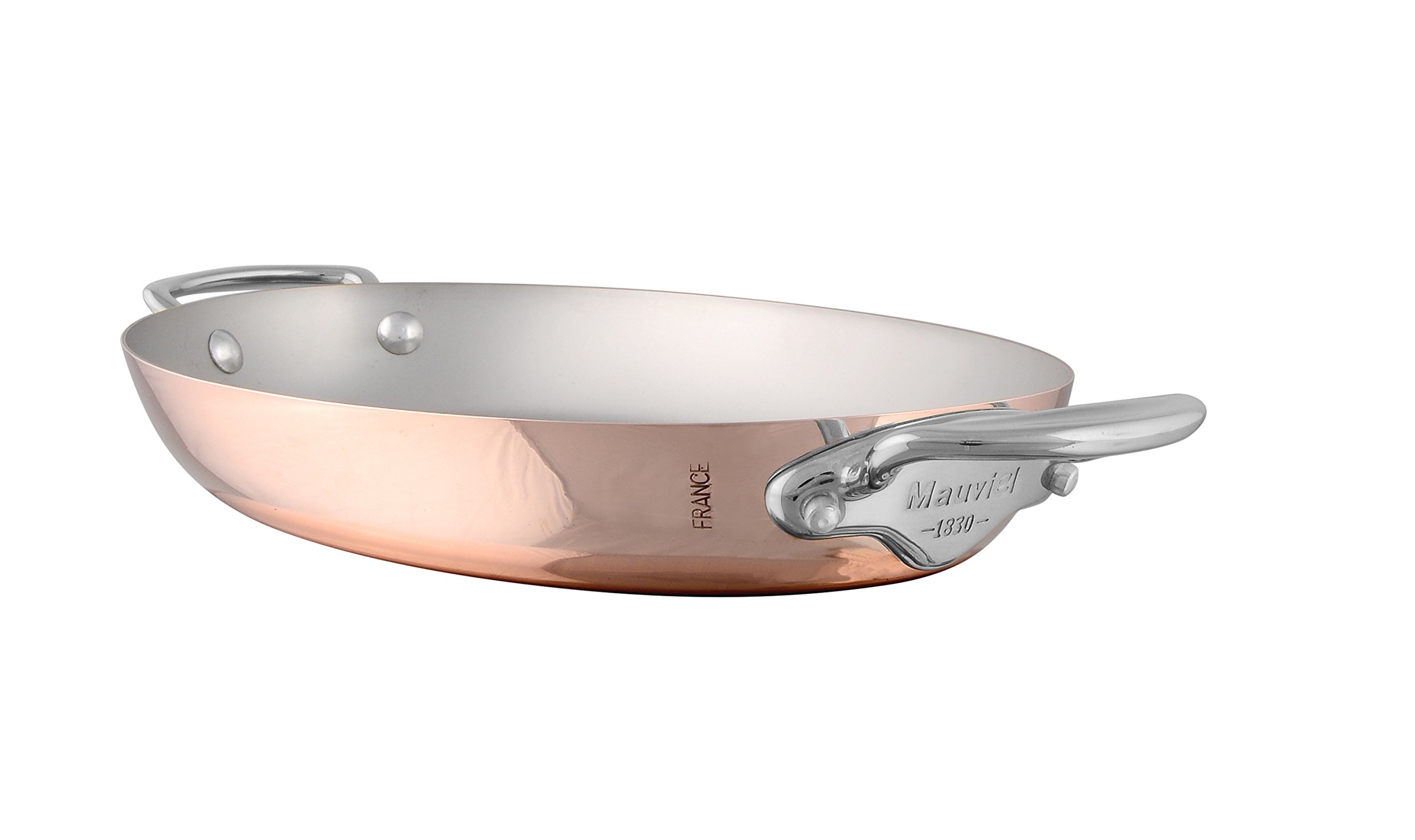 Mauviel M'Heritage 150S 1.5mm Polished Copper & Stainless Steel Oval Saucepan with Cast Handles - 11.8 Inch French Cookware for Professional Chefs & Home Cooking - Perfect for Sauces, Stews & Gourmet Recipes