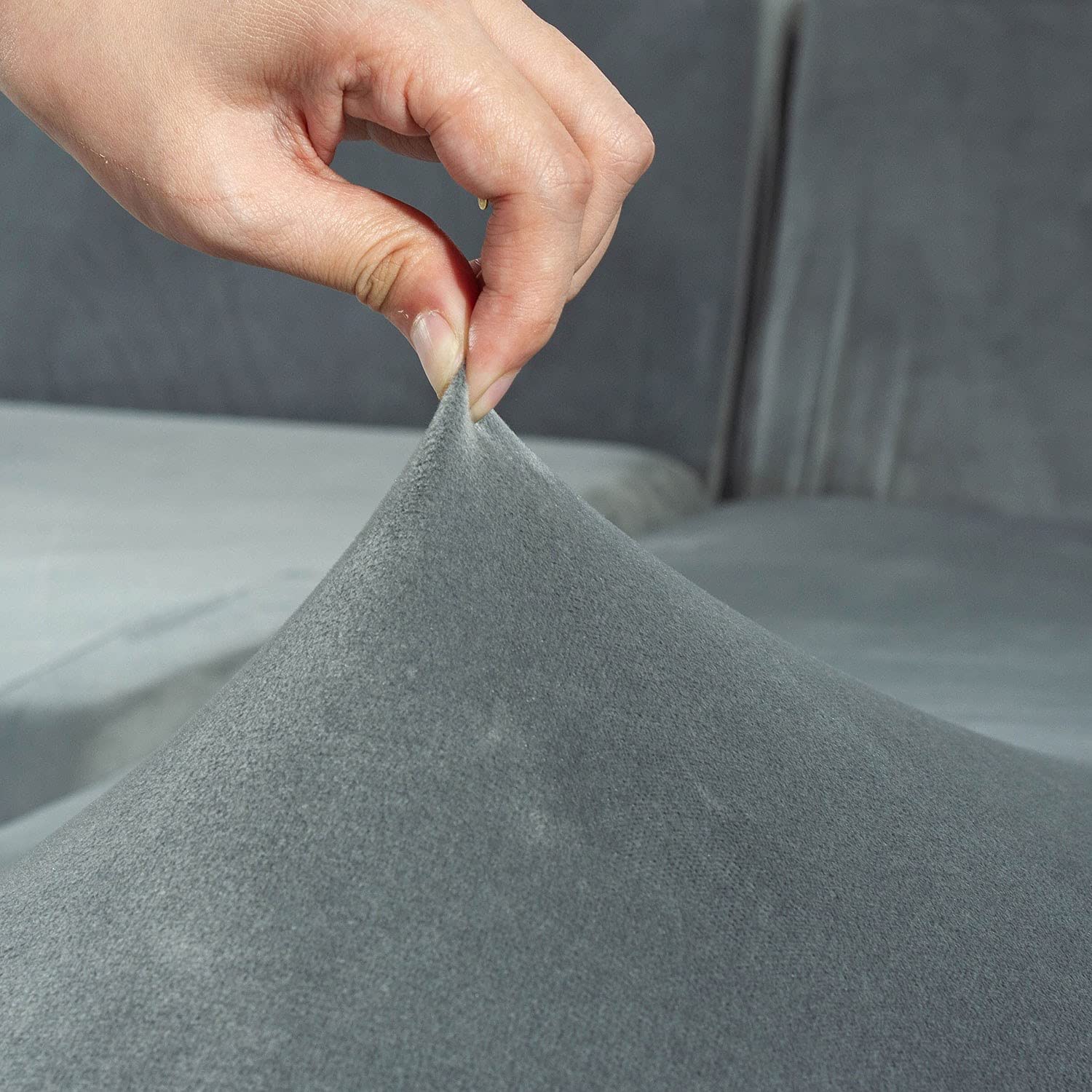 Stretchable L-Shaped Sectional Sofa Covers for Pets - Gray 3-Cushion Slipcovers with 2 Pillowcases | Furniture Protector for Living Room | Perfect for Dog Owners & Pet-Friendly Homes