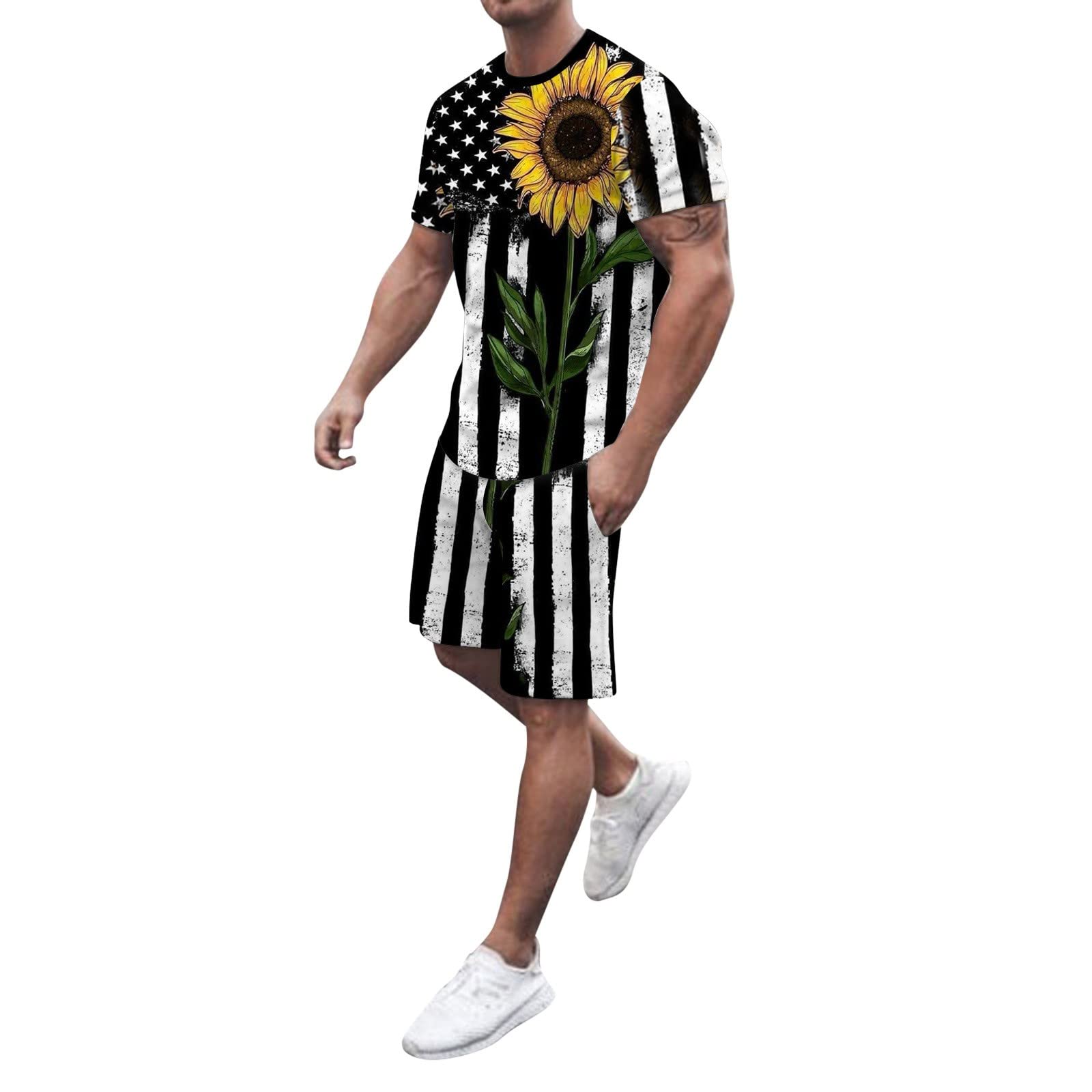Men's 2-Piece Short Sets - Classic Fit Printed Summer Outfits with Crew Neck & Tropical Henley T-Shirts | Breathable Work & Casual Wear for Beach, Vacation, and Christmas Gifts | Non-Shrink Men's Clothing