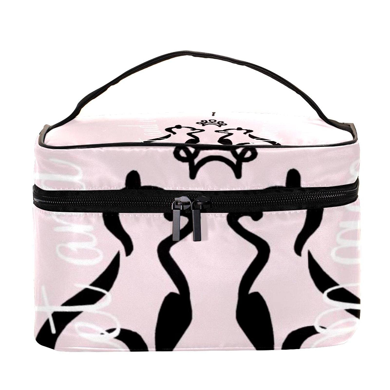 Pink Twin Cats Pattern Large Travel Makeup Bag - Waterproof Cosmetic Organizer Case with Zipper for Women & Girls - Perfect for Vacation, Gym, and Daily Essentials Storage