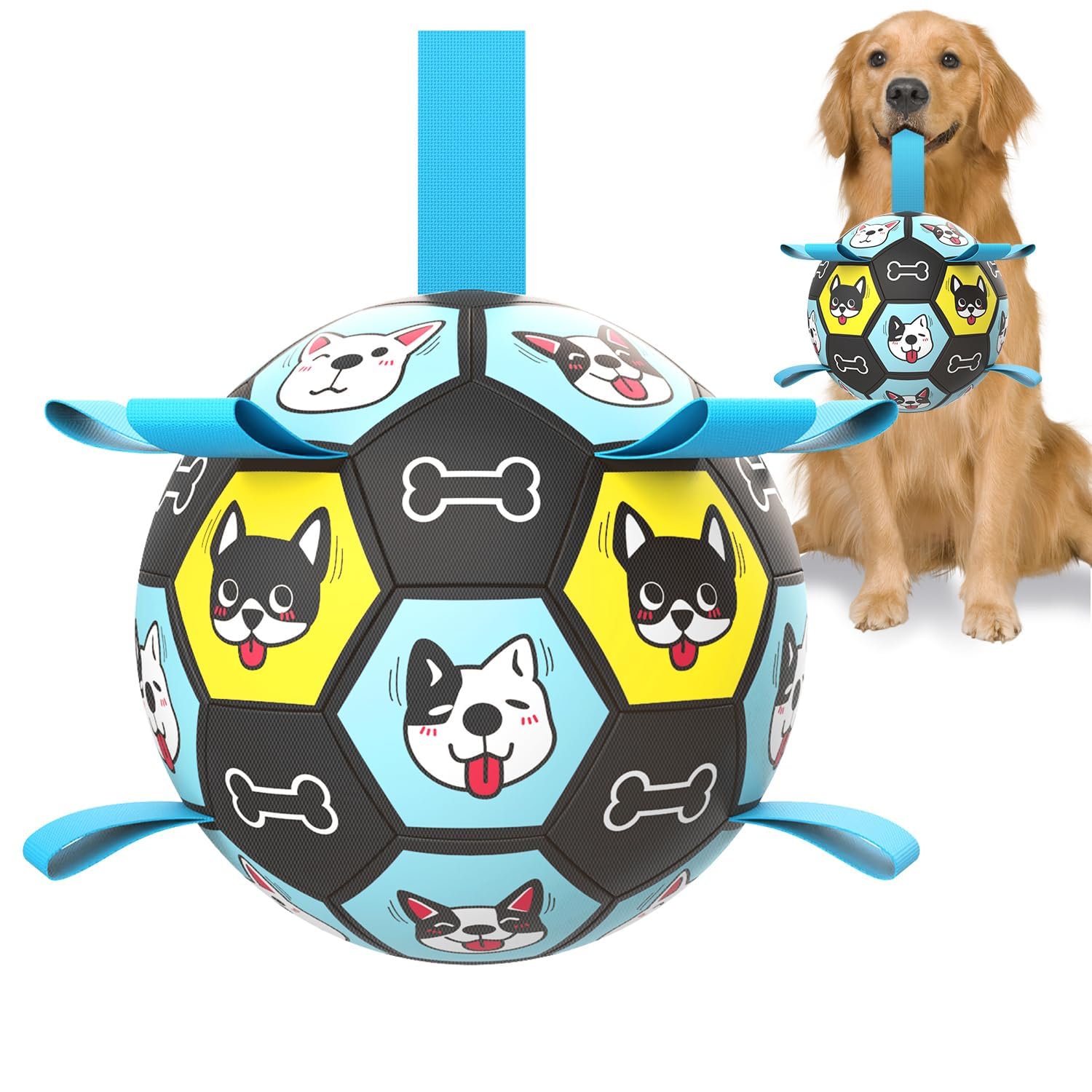 Durable 7 Inch Dog Soccer Ball with Chew-Resistant Straps - Interactive Herding Ball for Medium & Large Dogs - Perfect for Fetch, Training & Outdoor Play - Great Puppy Birthday Gift for Active Pets