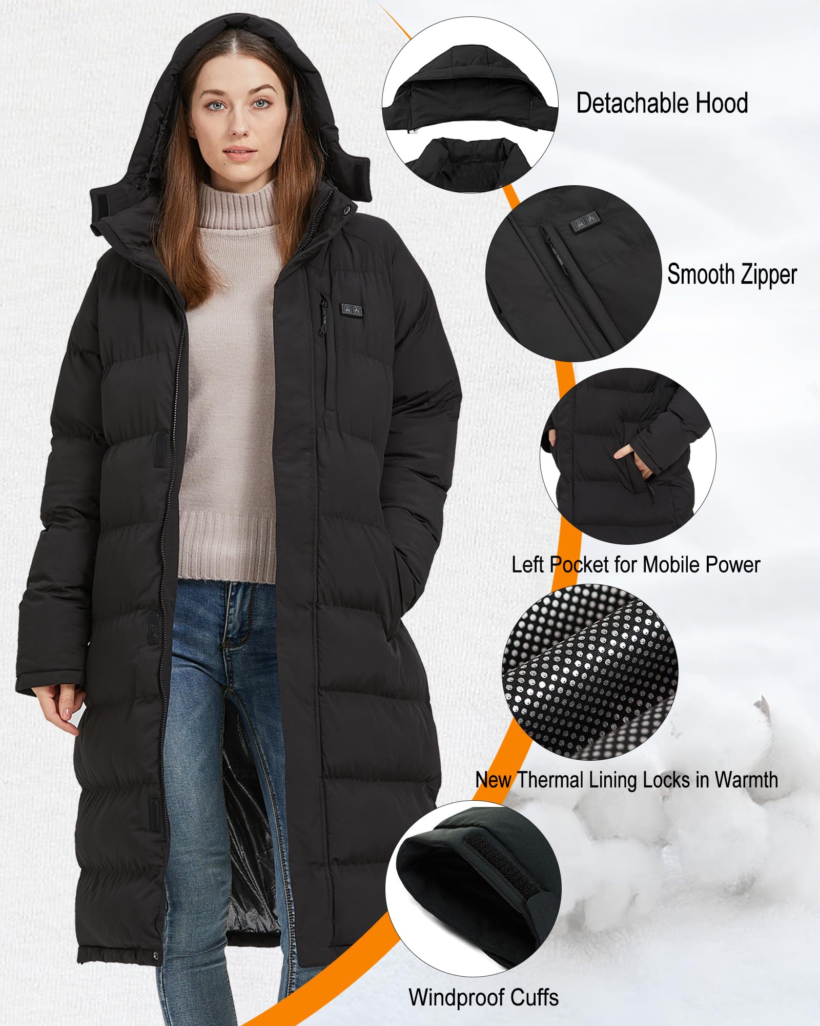 Women's Heated Long Jacket with Rechargeable Battery Pack - Winter Warm Coat for Women - Perfect for Outdoor Activities, Commuting & Cold Weather Fashion