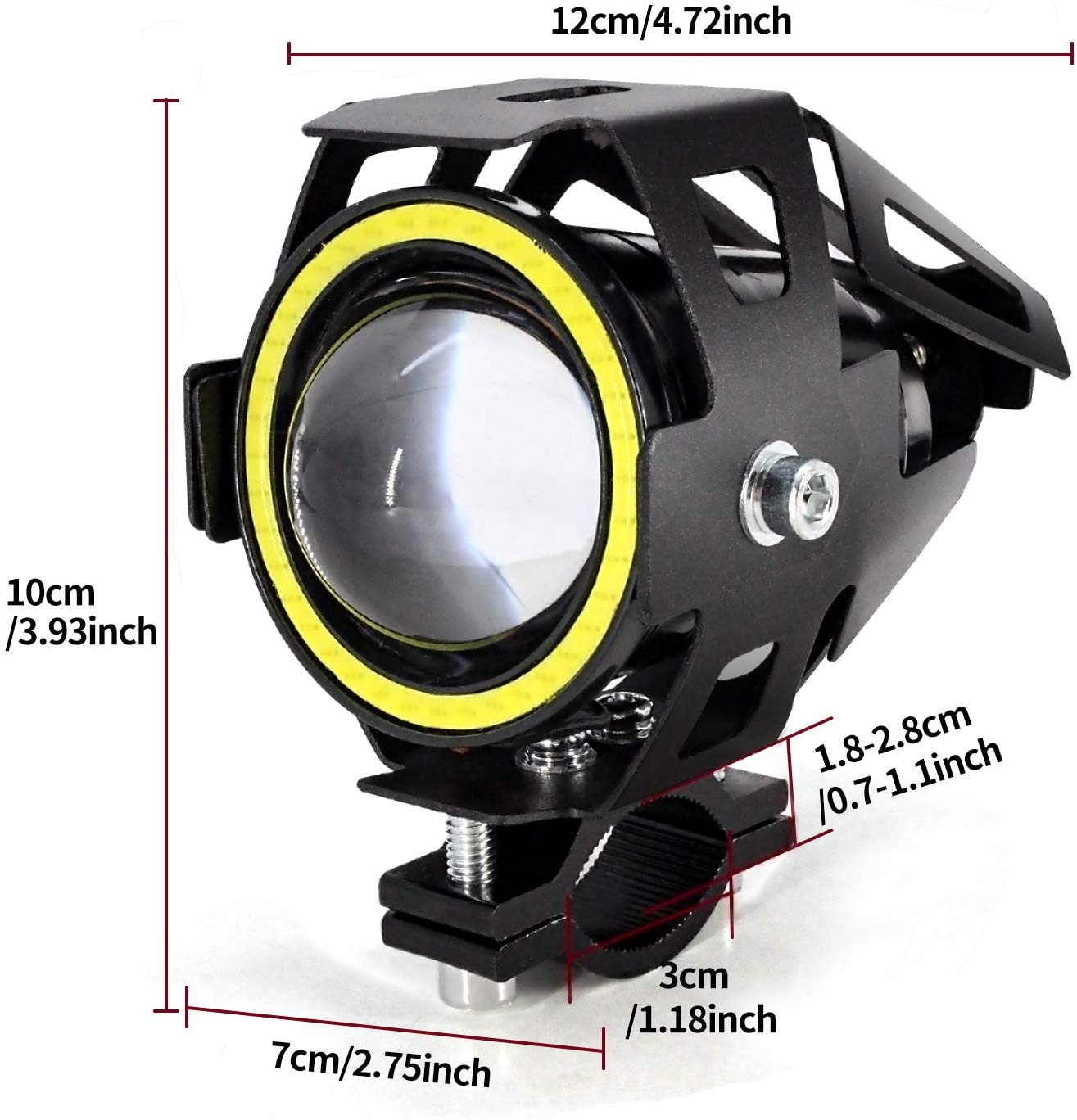 Ourbest U7 LED Motorcycle Fog Lights - White Halo/Strobe Modes for Safe Night Riding