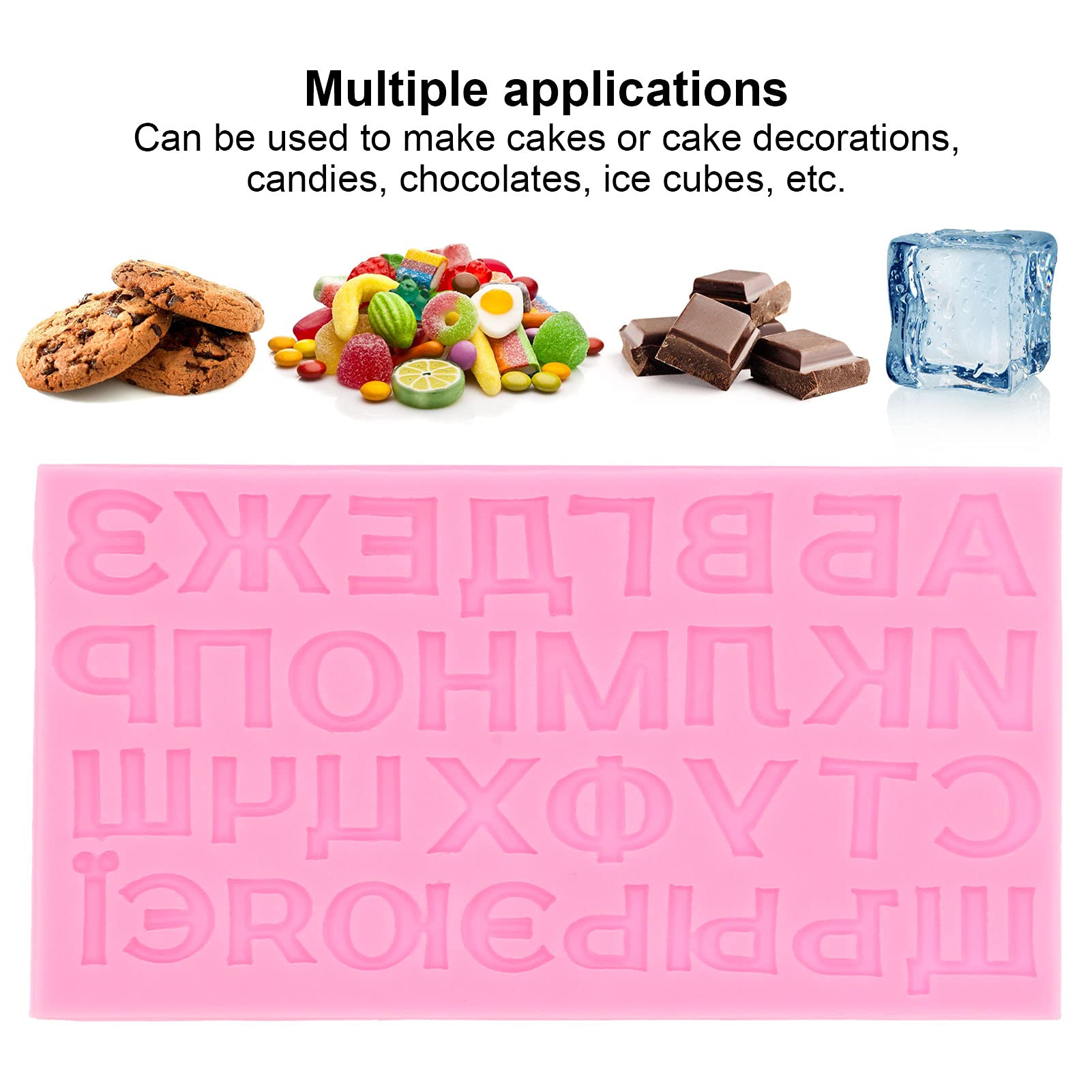 2Pcs Russian Alphabet Silicone Molds - Fondant & Chocolate Letter Molds for DIY Baking, Cake Decorating, Ice Cube Making (Pink) | Reusable Food-Grade Silicone Ice Tray for Parties & Home Baking