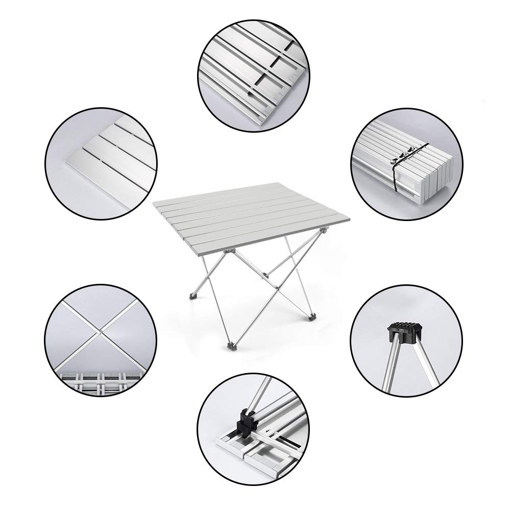 Lightweight Aluminum Folding Table - Portable Camping Table for Outdoor Picnic, Backpacking, Beach & Patio - Collapsible & Foldable Design (Silver, Large 27
