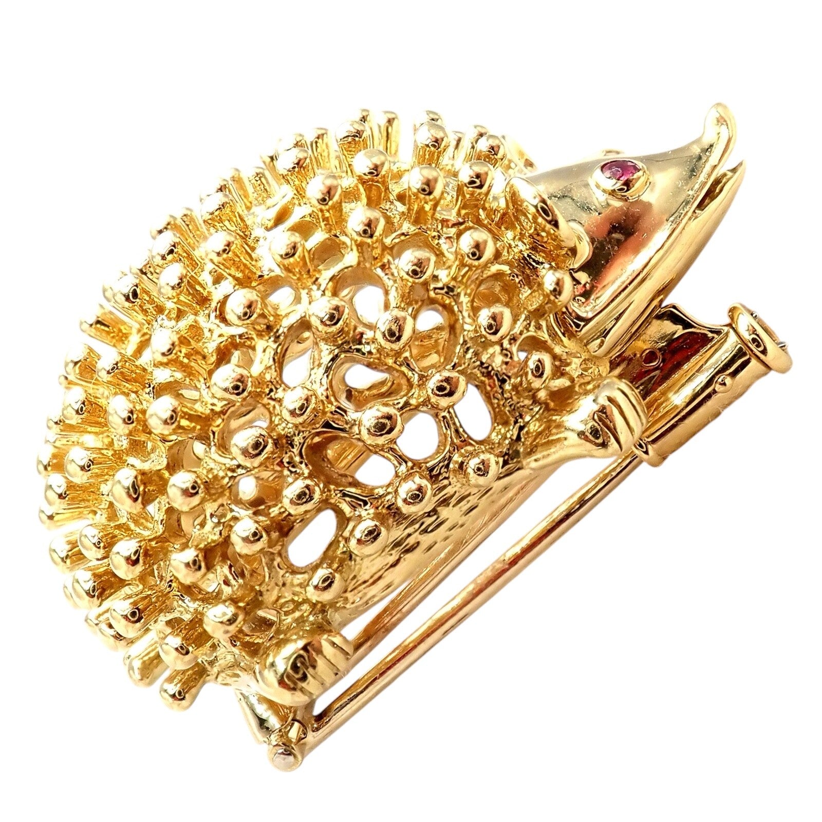 Vintage Tiffany & Co Schlumberger 18k Yellow Gold Hedgehog Ruby Brooch Pin - Luxury Collectible Jewelry for Special Occasions & Gifts