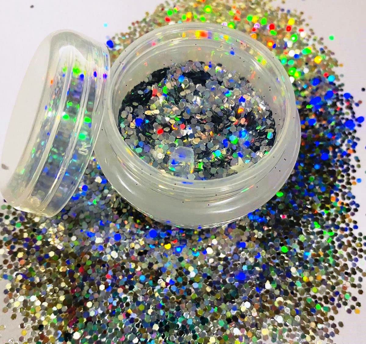 Premium Mahir Silver Holo Chunky Glitter - Nail Art, Makeup & Craft Supplies for DIY Beauty, Cosmetics & Creative Projects - Perfect for Nail Designs, Face Gems & DIY Decorations