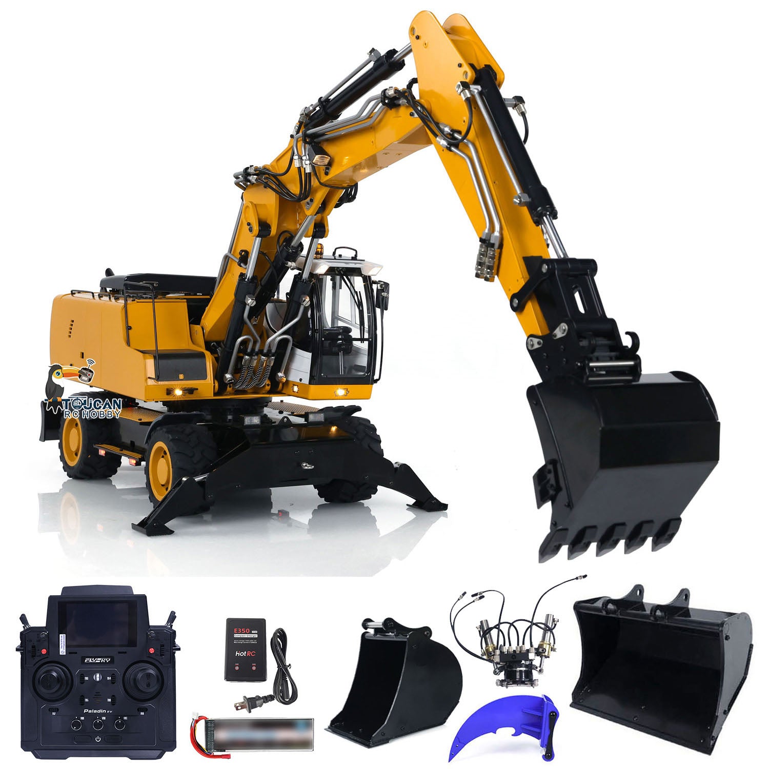 1/14 Scale Wheeled RC Hydraulic Excavator - R946 PL18EV Remote Control Construction Toy with Tiltable Clamshell Bucket & Grabber | Realistic Simulation for Kids & Adults | Perfect for Construction Play, Sandbox Digging & Backyard Excavation Fun