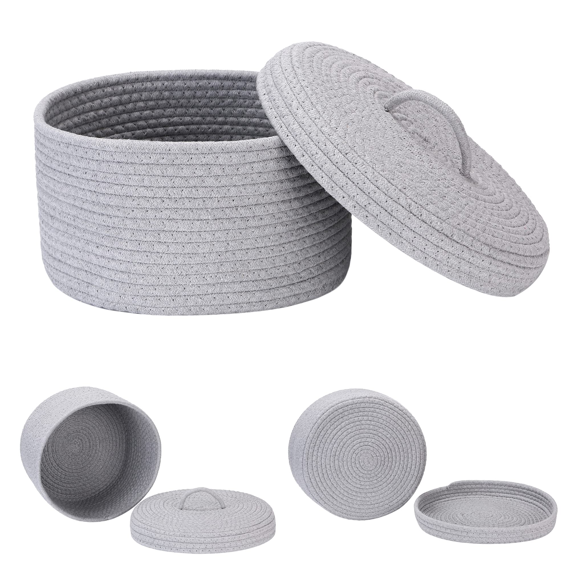 Sea Team Oval Cotton Rope Storage Basket with Lid - Woven Nursery Organizer, Diaper Caddy & Baby Shower Gift Box (Medium, Grey) - Perfect for Nursery Organization, Baby Essentials Storage & Home Decor