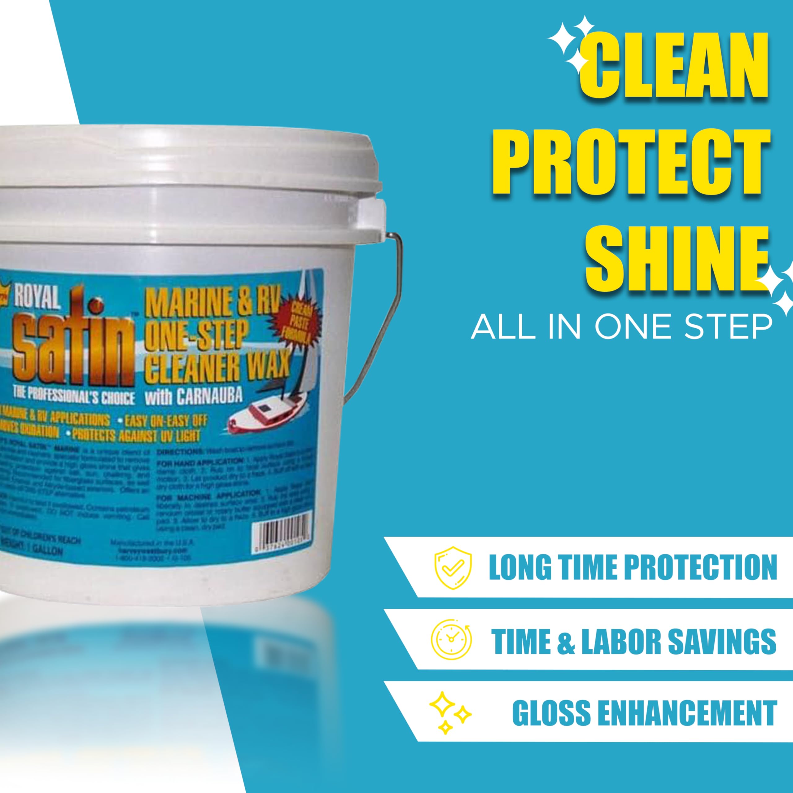 Garry's Royal Satin Marine & RV ONE STEP Cleaner Wax (1 Gallon) - Premium Boat & RV Polish for Shine & Protection - Ideal for Boats, RVs, Trailers & Fiberglass Surfaces