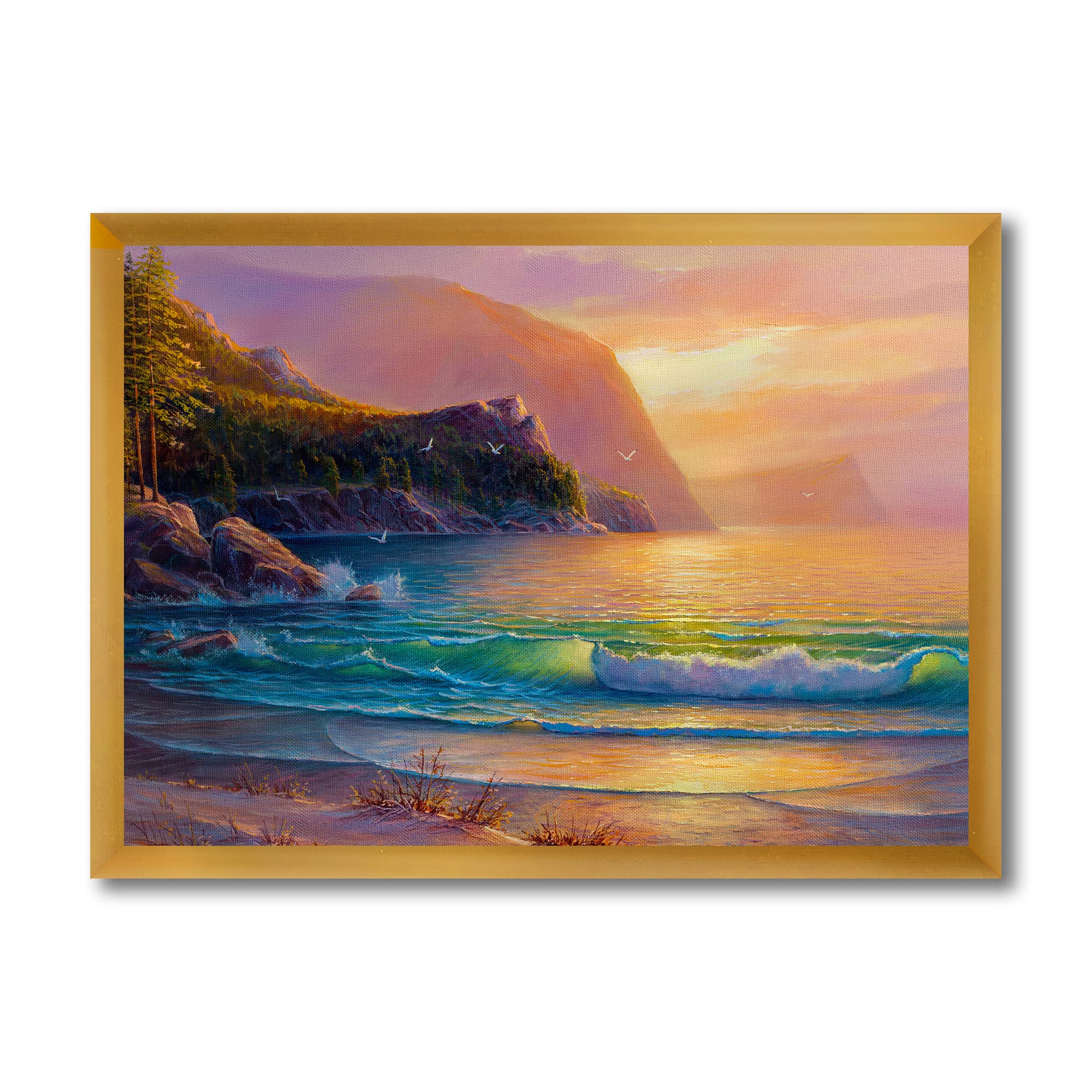 Romantic Beach Sunset Nautical Coastal Framed Wall Art - Perfect for Living Room, Bedroom & Beach House Decor
