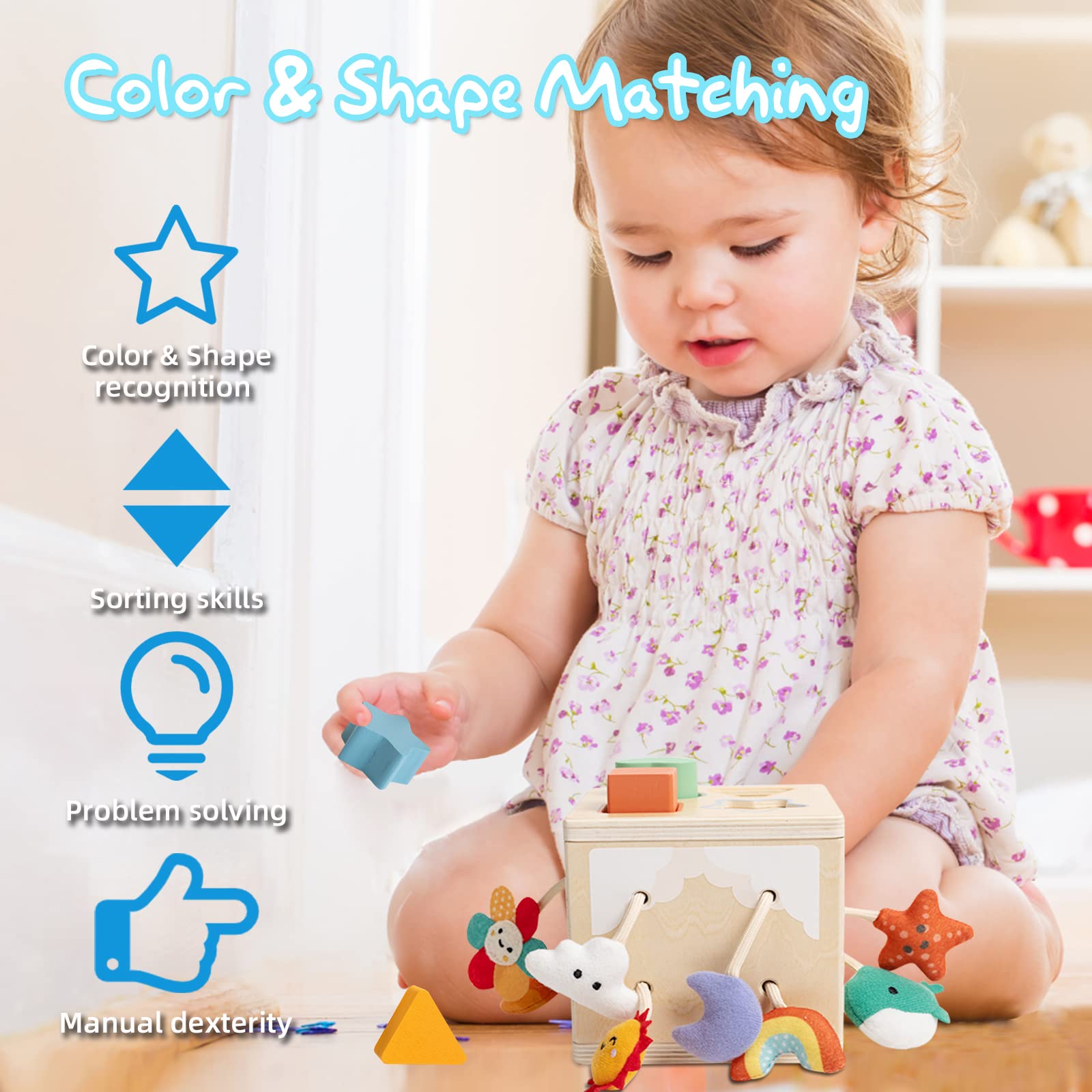 Montessori Wooden Pull String Activity Cube - Sensory Learning Toy for Babies 6-12 Months | Early Development Toy for 1 Year Old Boys & Girls | Perfect for Playtime, Daycare & First Birthday Gifts