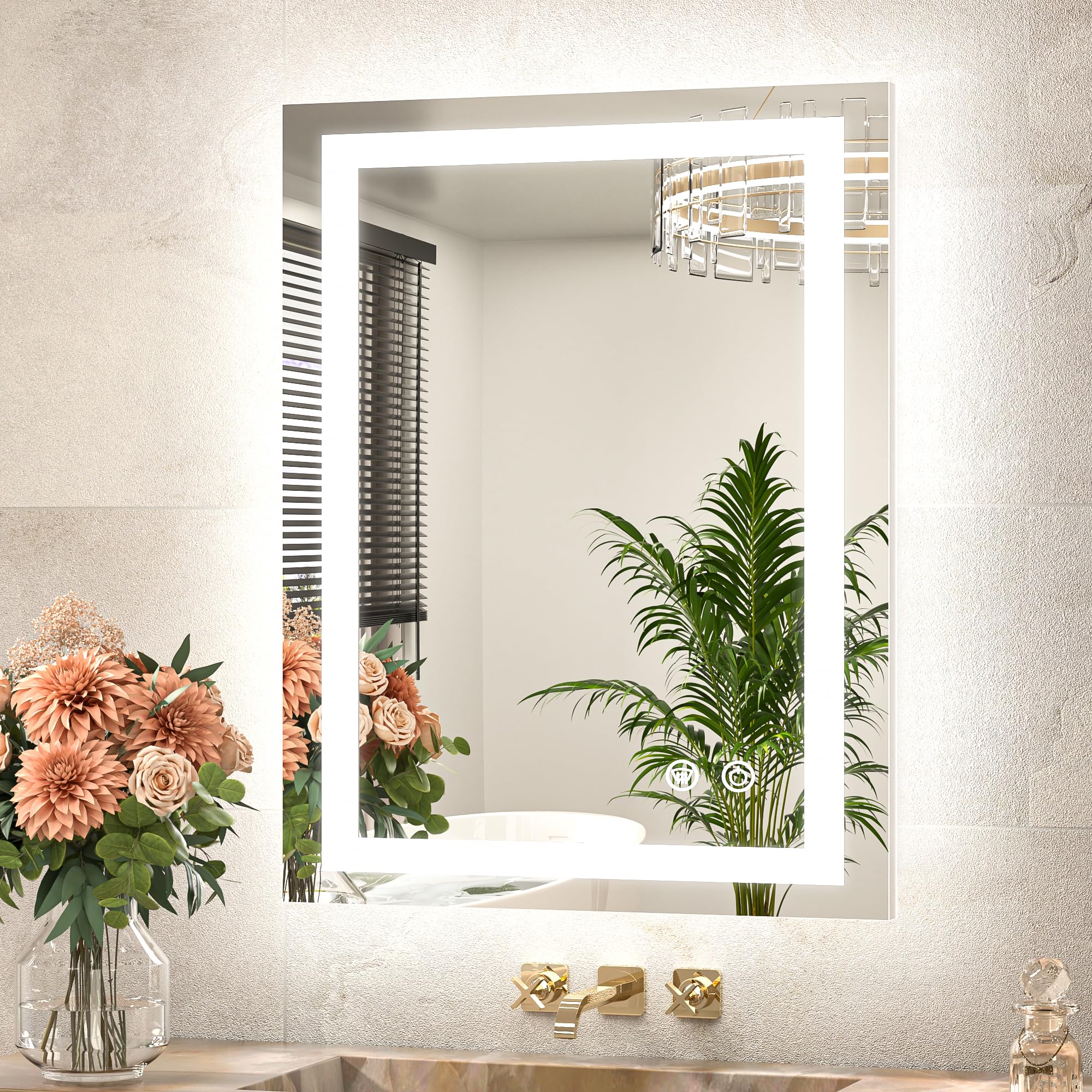 TETOTE 20x28 Inch LED Bathroom Mirror with Anti-Fog & Dimmable Lights - Waterproof Vanity Mirror with 3-Color Temperature, Front & Backlit - Perfect for Makeup, Shaving & Home Decor