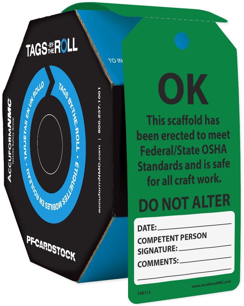 250 Scaffolding Tags by-The-Roll - OSHA Compliant Scaffold Warning Tags (6.25