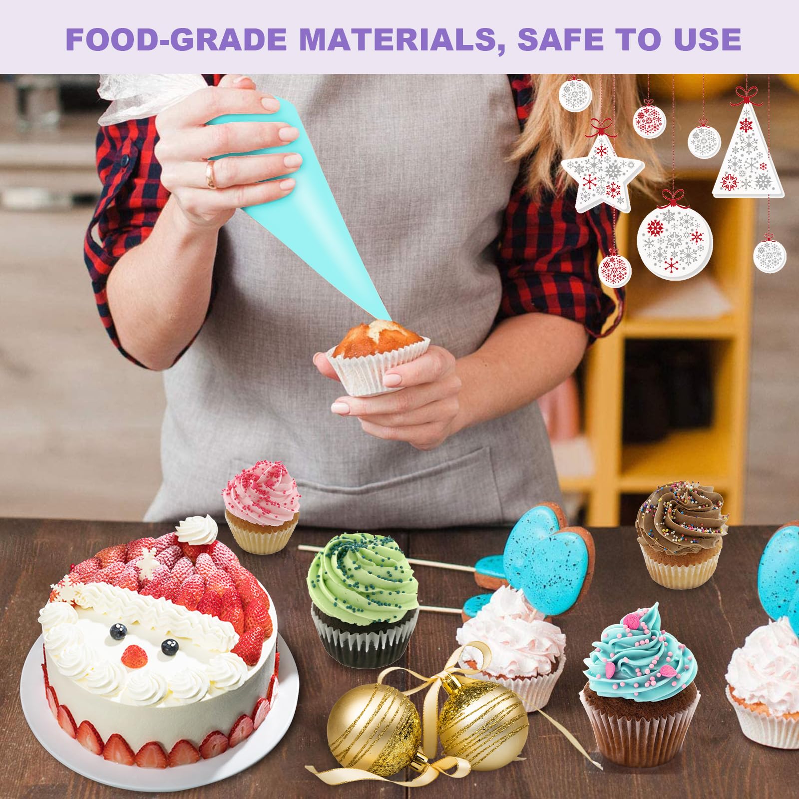 Firstake 100-Pack 16 Inch Disposable Piping Bags & Tips Set - Thickened Plastic Icing Bags for Cake Decorating, Cookies, Cupcakes, Deviled Eggs - Professional Baking Supplies for Home & Commercial Use