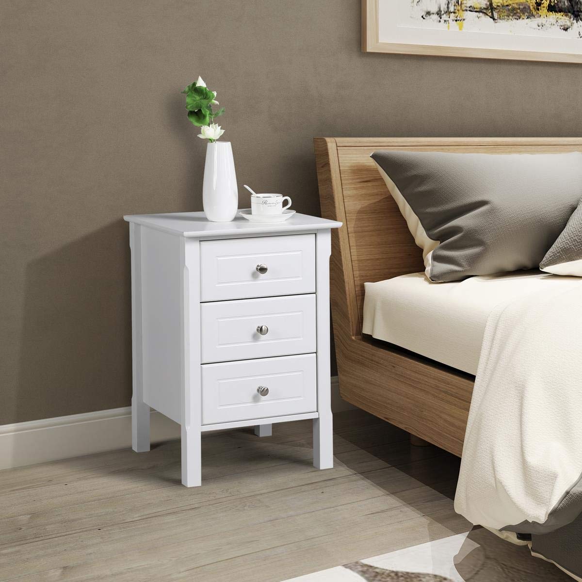 Yaheetech 2-Piece Set of 3-Drawer Bedside Cabinets - 60cm Height Nightstand with Storage for Bedroom, Living Room & Office Organization - Modern Bedside Chest of Drawers for Home Decor