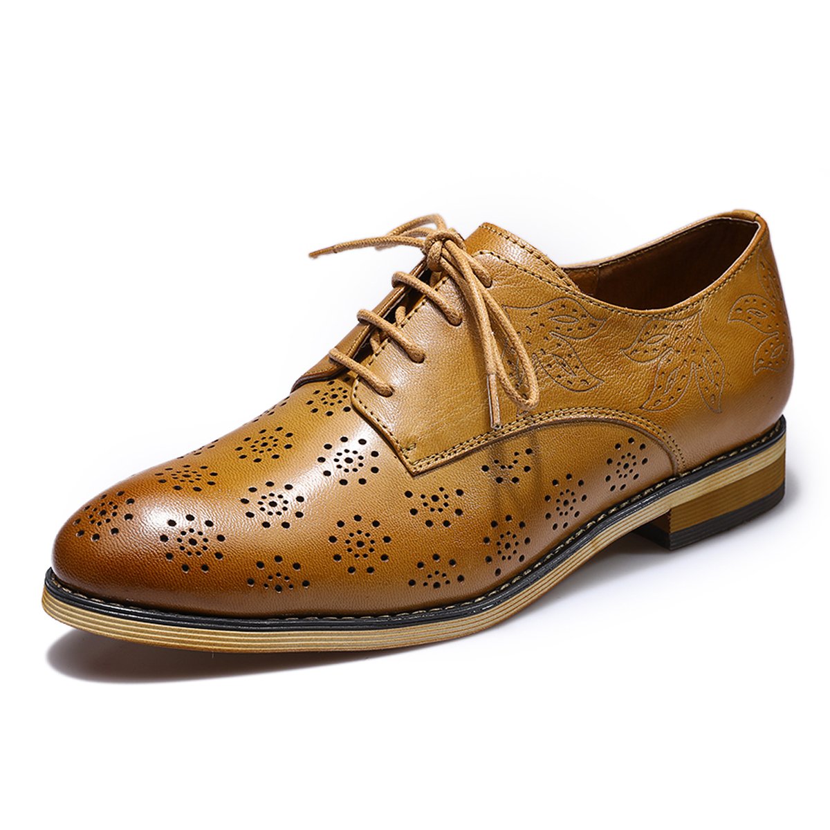 Women's Printed Oxford Brogue Derby Shoes - Lace-Up Leather Wingtip Shoes for Women - Stylish & Comfortable for Office, Casual & Formal Wear