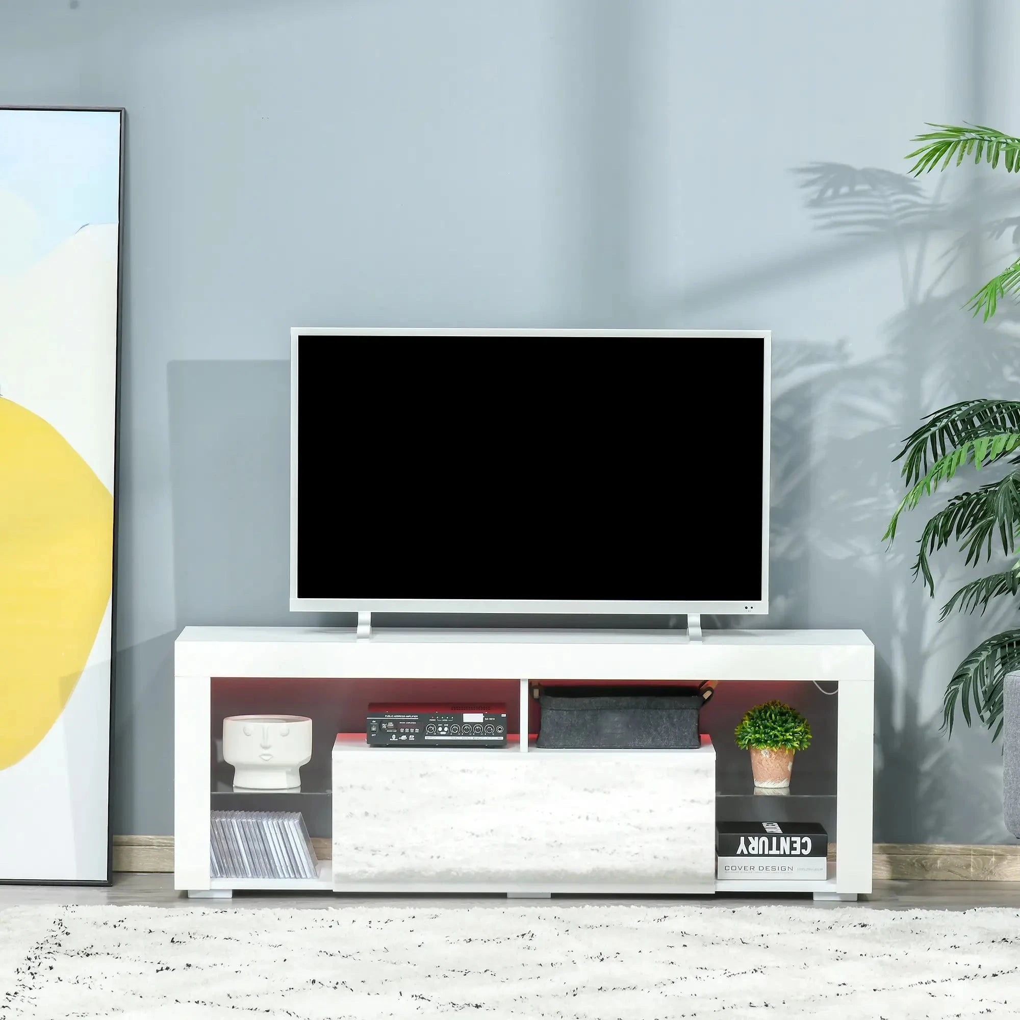 Modern TV Stand with LED Lights & Storage Shelves - 4 Color Options for Living Room, Bedroom & Home Theater Setup