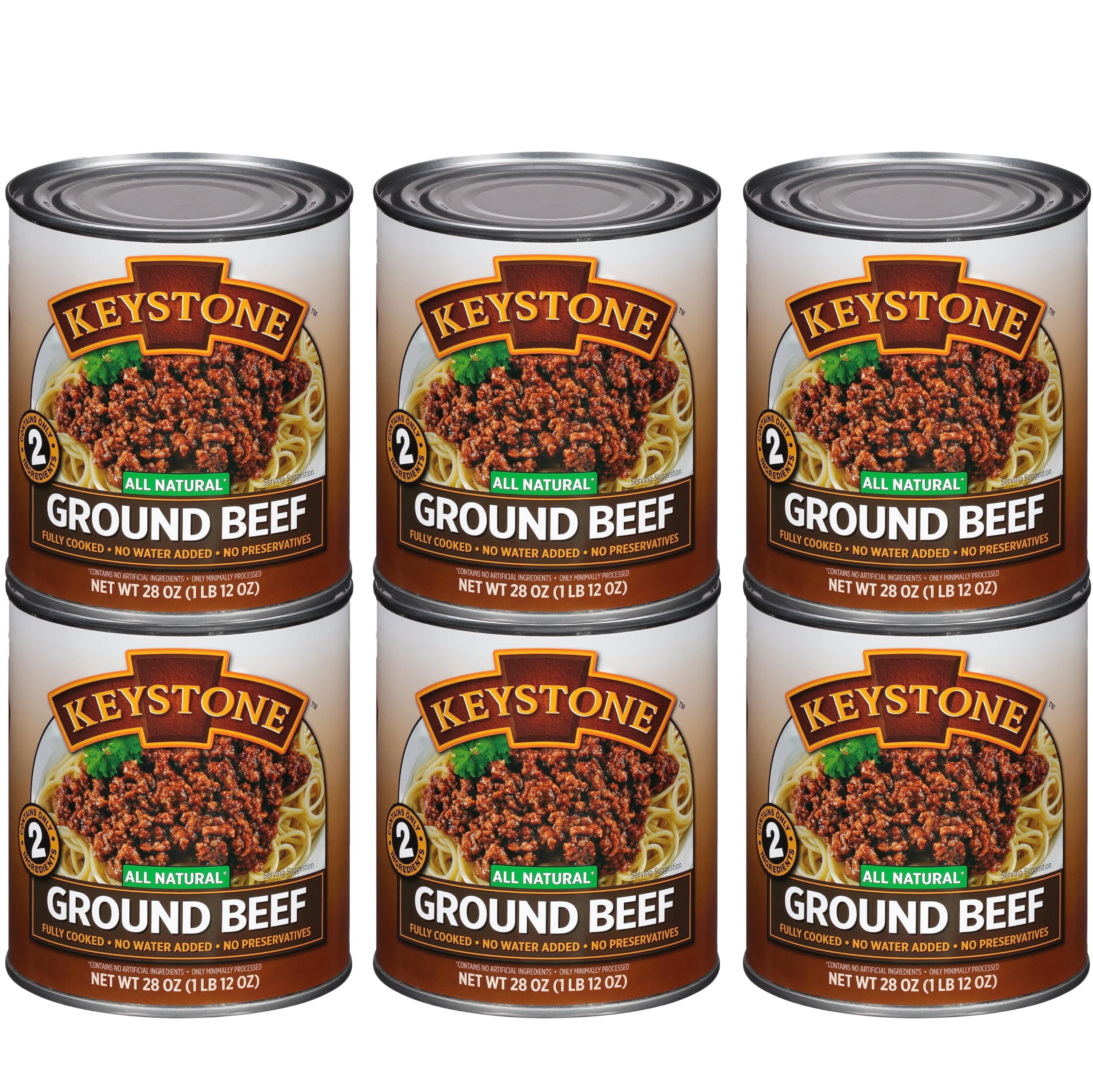 Keystone All Natural Ground Beef 28oz - Fully Cooked Ready to Eat Canned Meat | Gluten Free, Long Shelf Life Emergency Food | Family Pack of 6 | Perfect for Camping, Prepping & Emergency Survival Kits