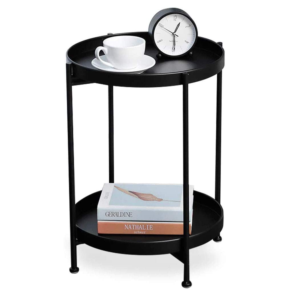 2 Tier Metal End Table - Round Side Table for Living Room & Bedroom, Modern Accent Coffee Table & Nightstand, Small Space-Saving Furniture for Home Decor | Perfect for Holding Drinks, Books & Lamps