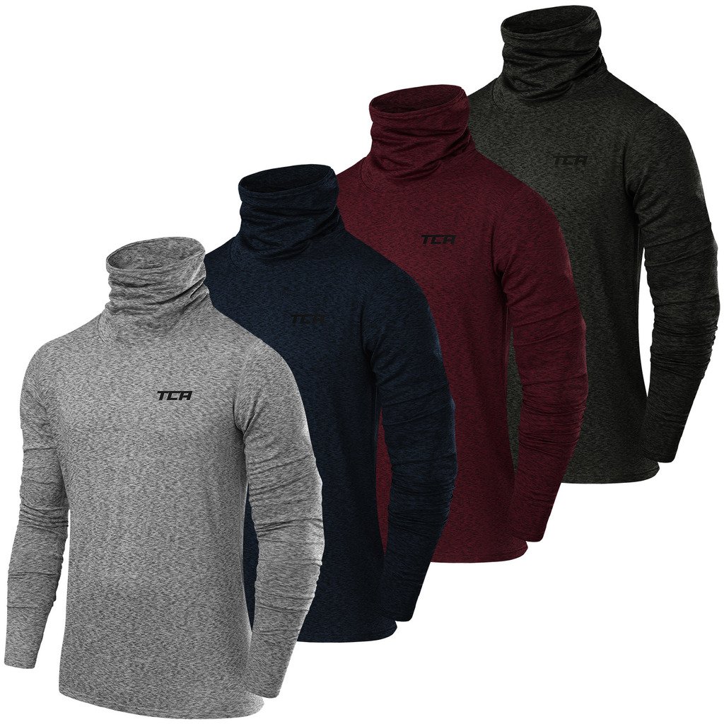 TCA Men's Thermal Running Shirt - Funnel Neck Warm-Up Top for Cold Weather Jogging & Outdoor Workouts