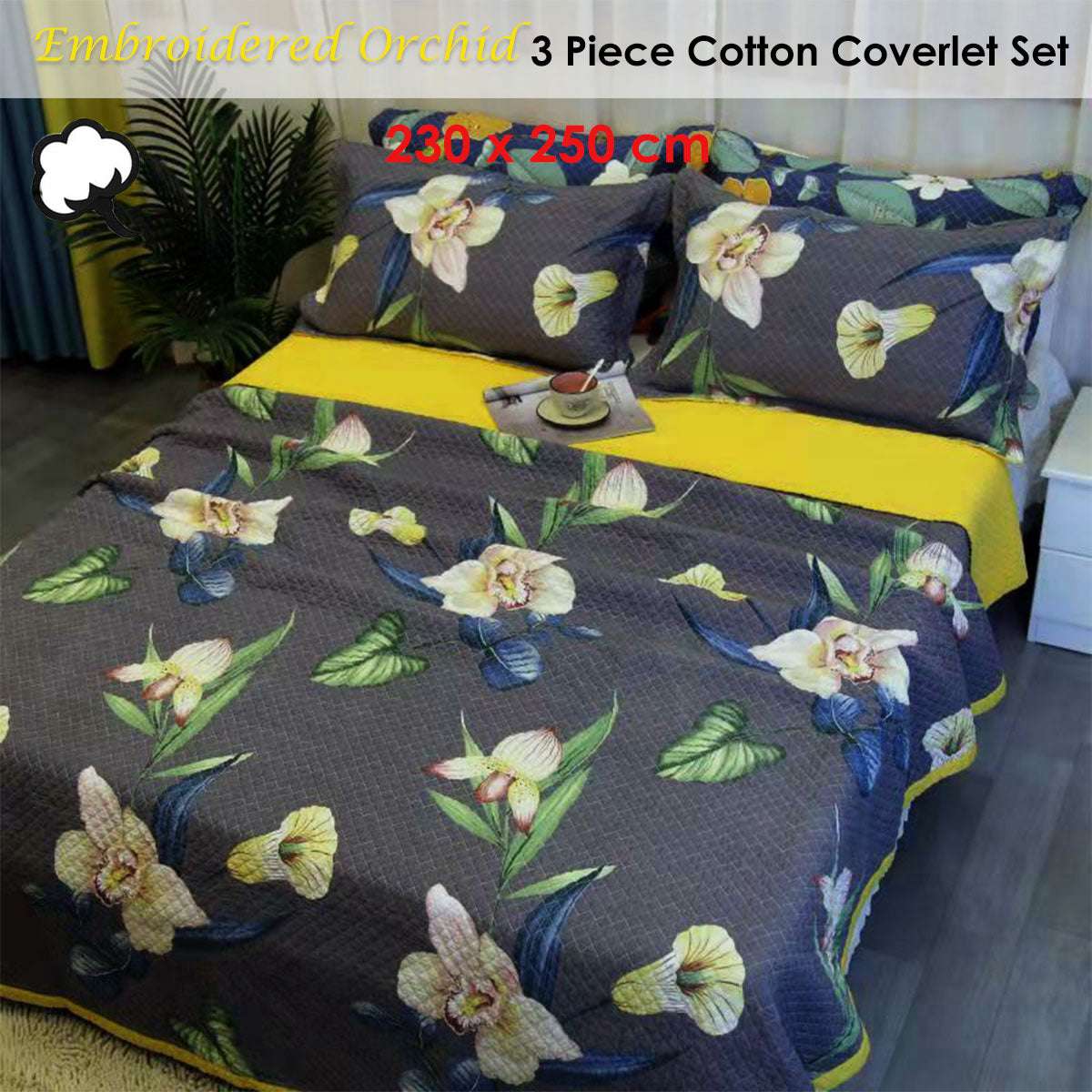 100% Cotton Embroidered Orchid Queen Coverlet Set - Soft & Breathable Bedding for All Seasons | Perfect for Master Bedroom, Guest Room, or Dorm Decor