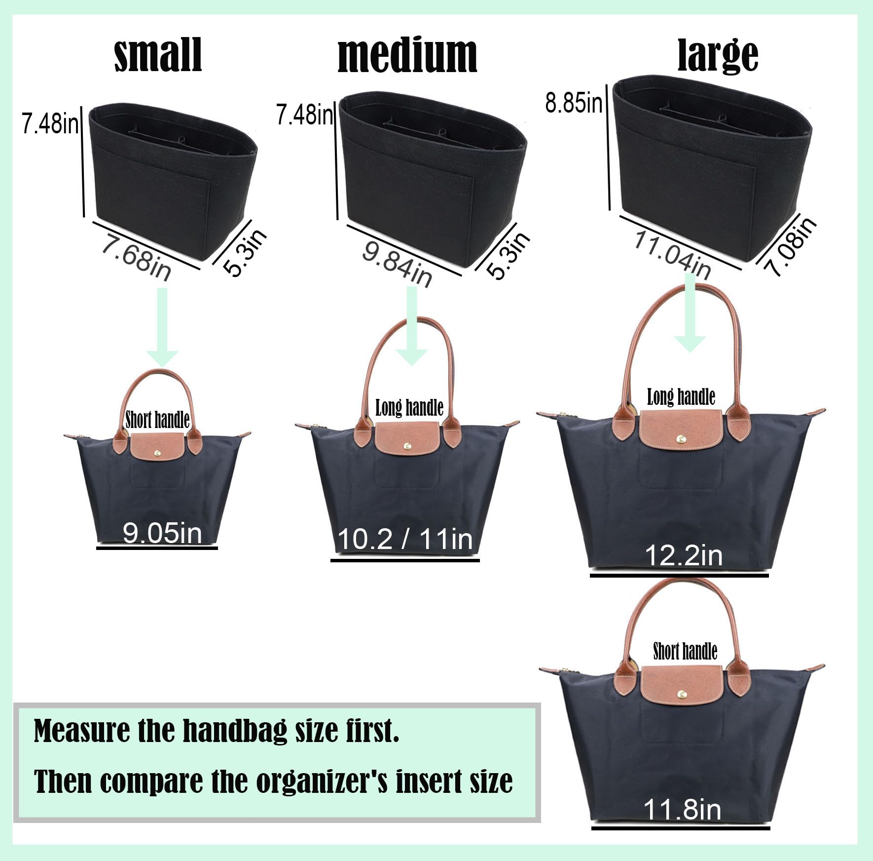 Premium Purse Organizer Insert for Longchamp Le Pliage Tote Bag - 1028 Black - Perfect for Travel, Work & Daily Use